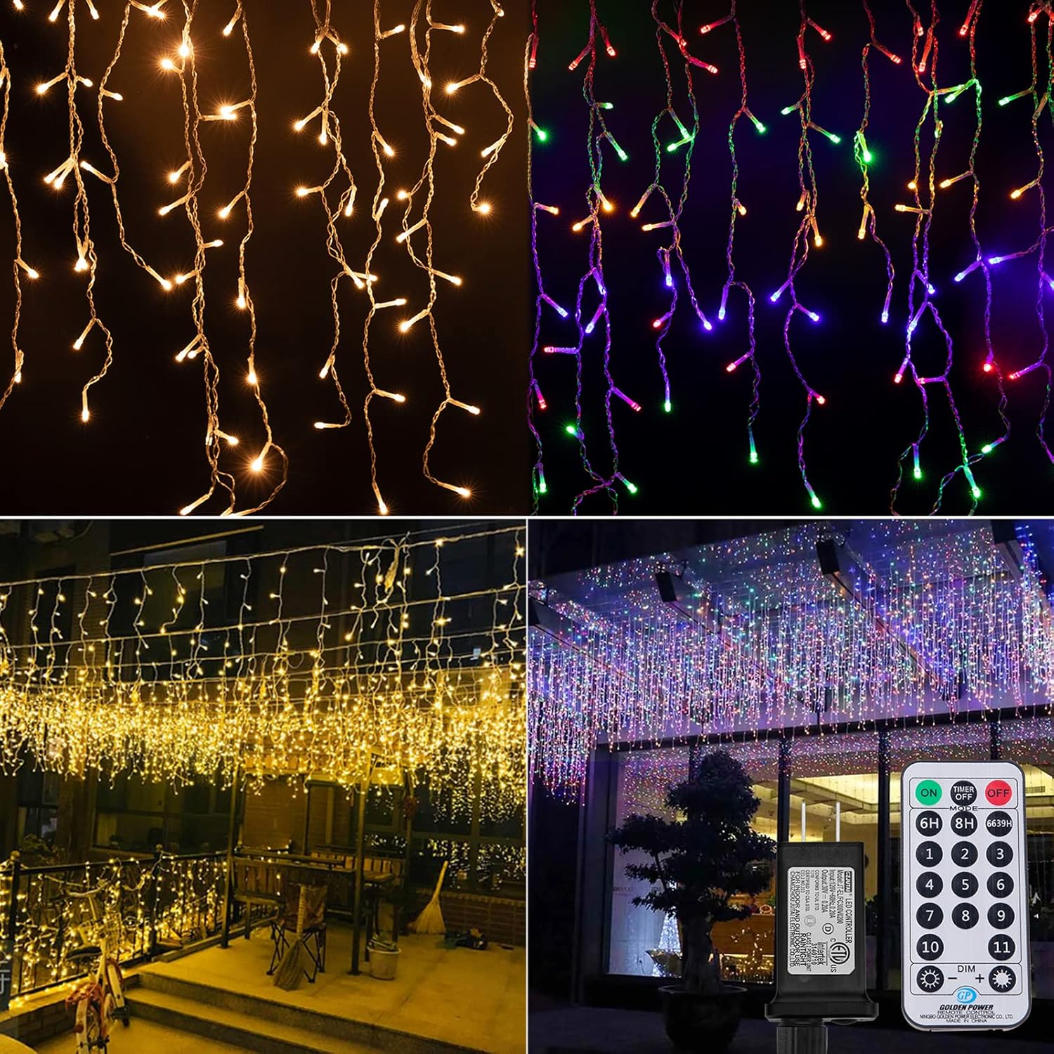 Icicle Lights Outdoor, 40Ft. 612 LED Color Changing