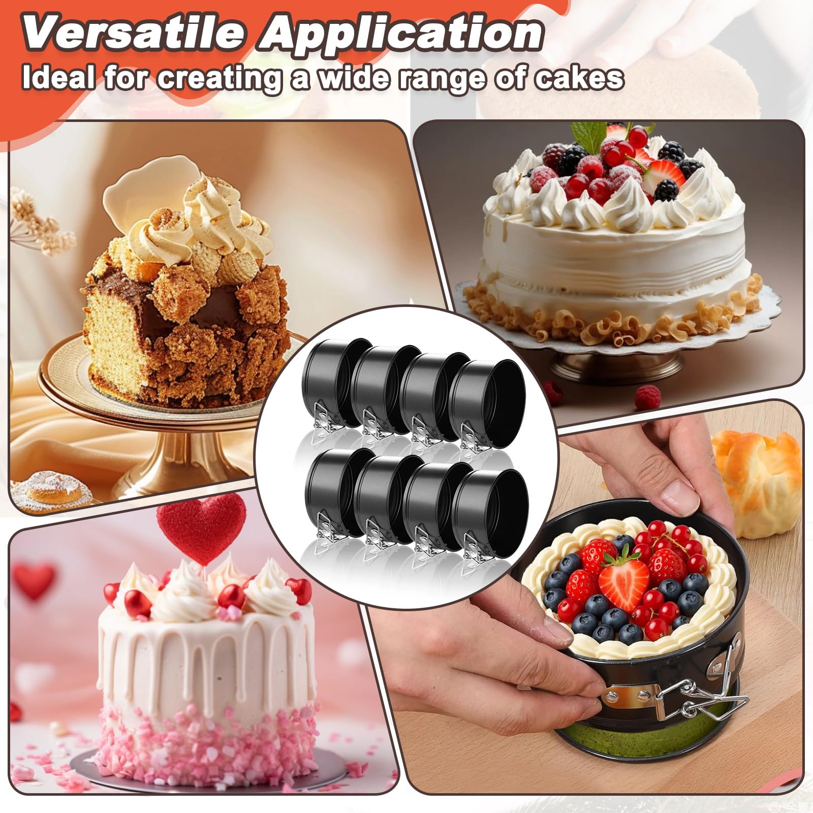 8 Teglia Cerniera con Fondo Rimovibile, 11cm Teglie Forno Cheesecake Stampi Dolci Mini Antiaderenti, Stampo Torta Tortiera Apribile Springform Rotonda Rivestimento Antiaderente per Torte, Pizze Quiche