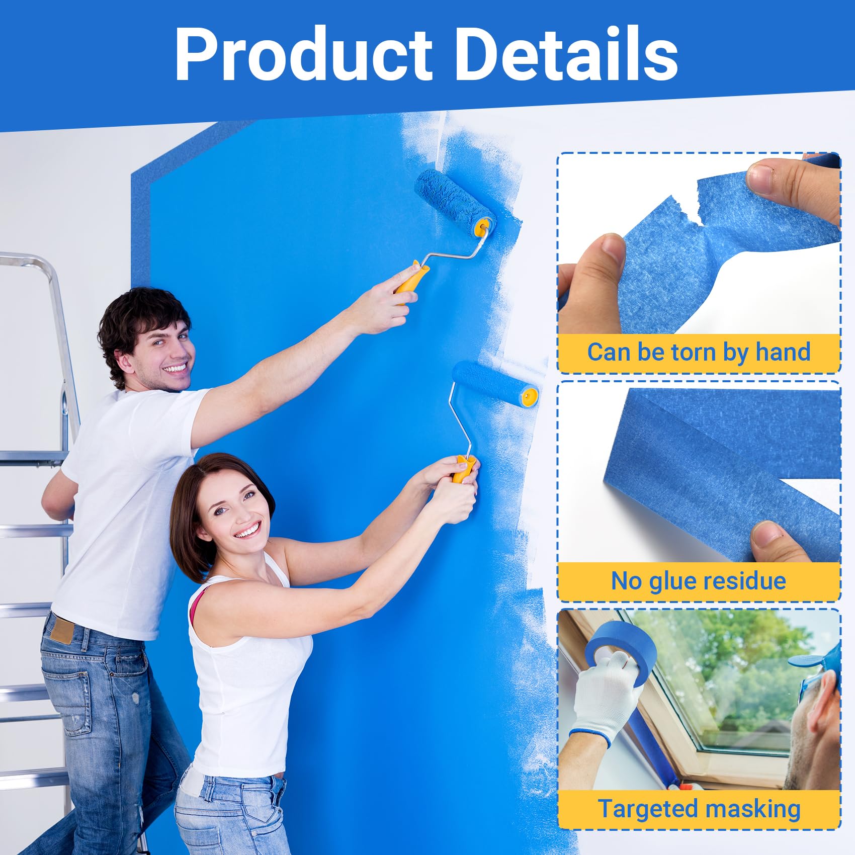 Nagoyuki 8 rollos de cinta de pintor, cinta adhesiva de 48 mm x 50 m para pintar, cinta de pintura ancha, cinta azul, resistente al calor, para tratamiento de bordes, separación de color y