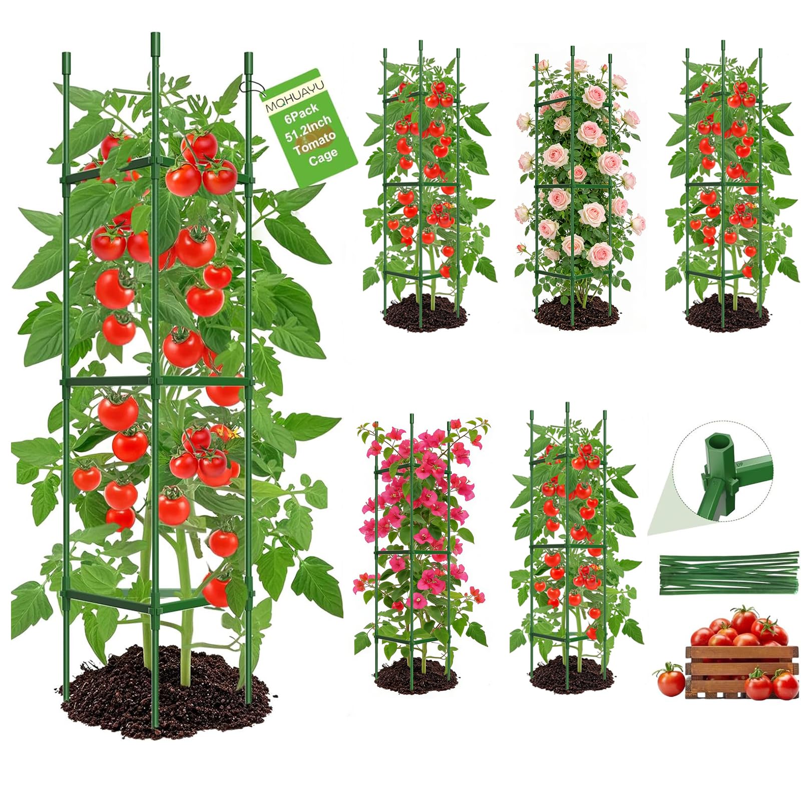 Tomaten Rankhilfe 3 Stück,bis zu 130 cm hohe Tomatenturm-Spaliere – Verbesserte Sechskantverbinder, Robuste,Verstellbare Tomatenstützen für Hochbeete,Rankhilfe Tomaten für Tomate, Rosen, Garten