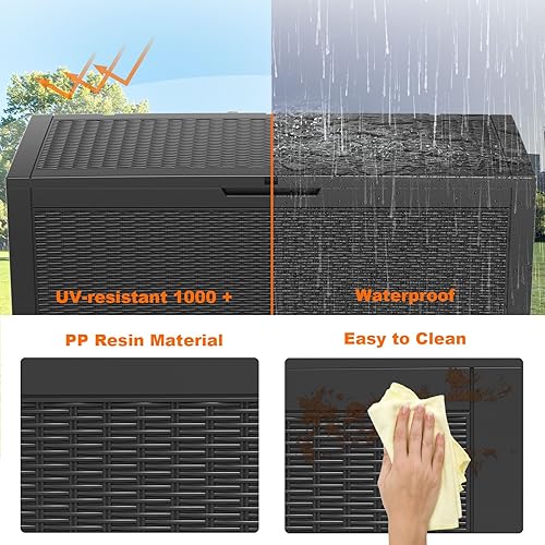 Miniatura 6 de Caja de resina de 120 galones, caja de almacenamiento con cerradura para patio, exterior, para muebles, herramientas de jardín y almacenamiento de