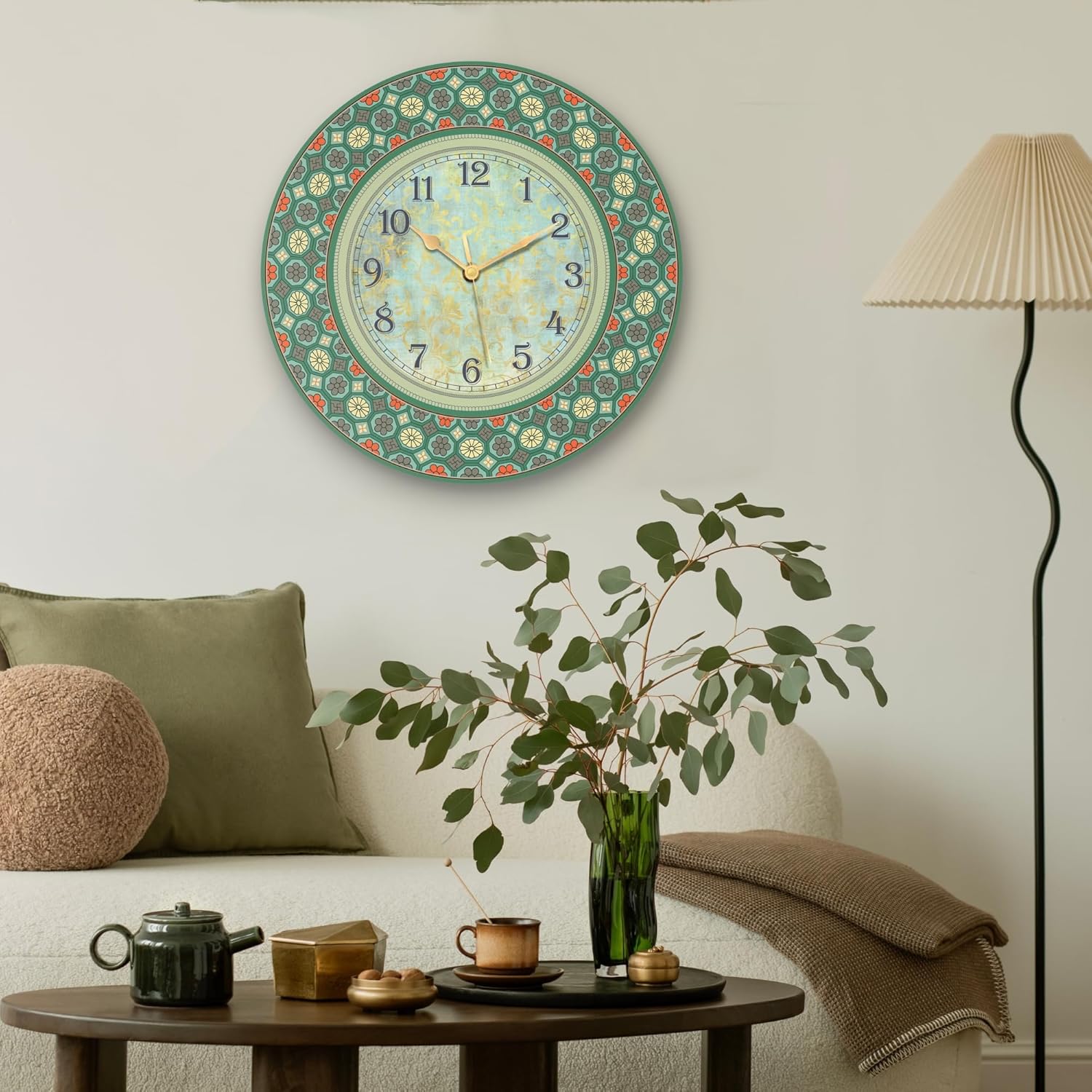 IRI-GIRI Modern Painting Art Acrylic Glass Round Wall Clock Silent Non Ticking Battery Operated Desk Quartz Analog Decorative for Living Room Kitchen Home Office, 12 Inch, Ancient Beauty 2023