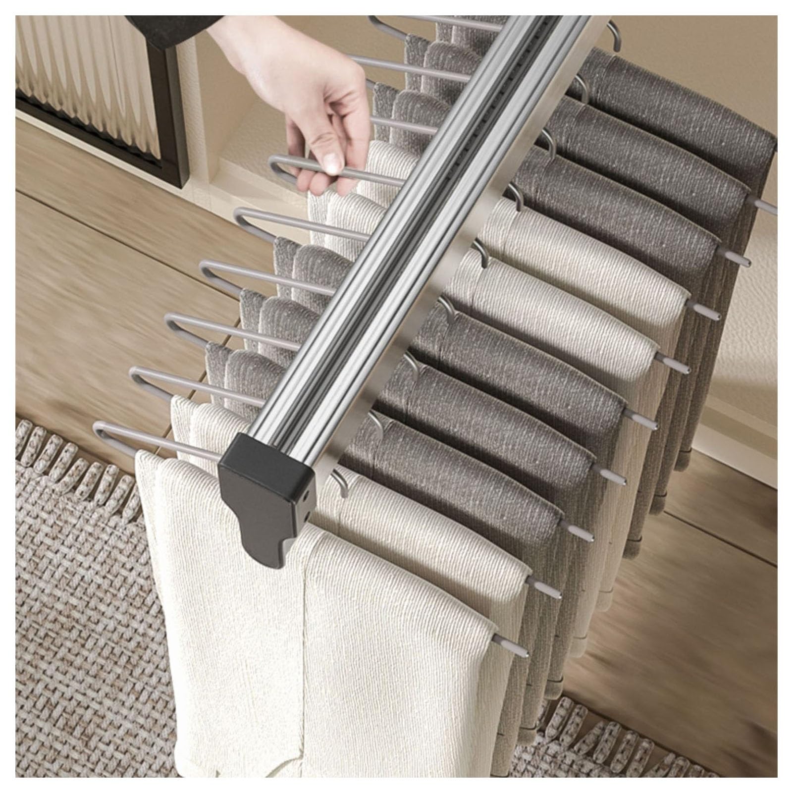 IUokLU Pull Out Trousers Rack,Pull Out Clothes Hanger Rail Rack,Steel Extendable Closet Rod,for Wardrobe Trousers Clothing Storage Organizing,Loading Capacity 25kg(300mm)