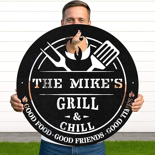Miniatura 22 de Letrero de metal personalizado para barbacoa, letrero con nombre de bar personalizado para patio trasero, decoración de parrilla al aire libre,