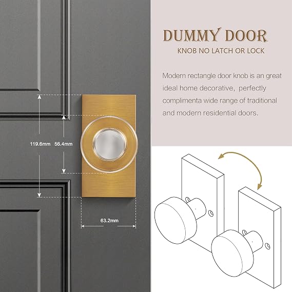 Antique Brass Crystal Dummy Door Knob, Zinc Alloy, 2 Pack