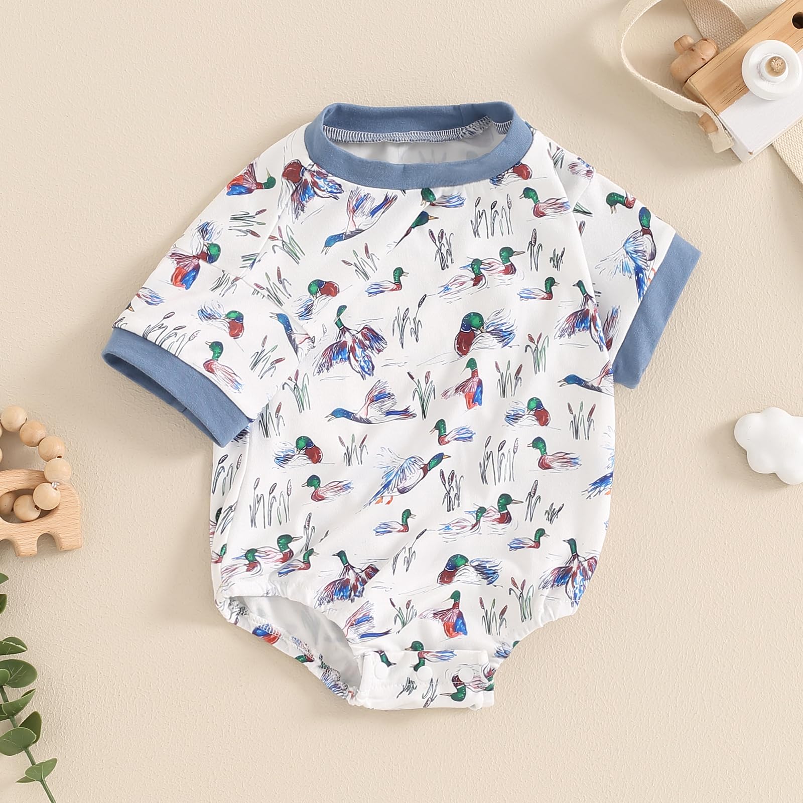 SAYOO Duck Hunter Baby Clothes Unisex Baby Boy Girl Mallard Duck Bodysuits Newborn Funny Romper One-piece Hunting Clothes (Blue, 0-3 Months)