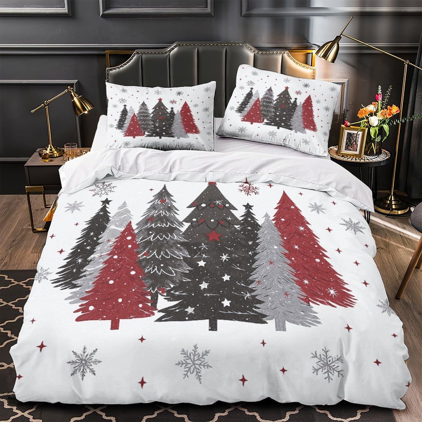 Housse de couette sapins de Noël 3D pour une chambre d'enfant cocooning en hiver