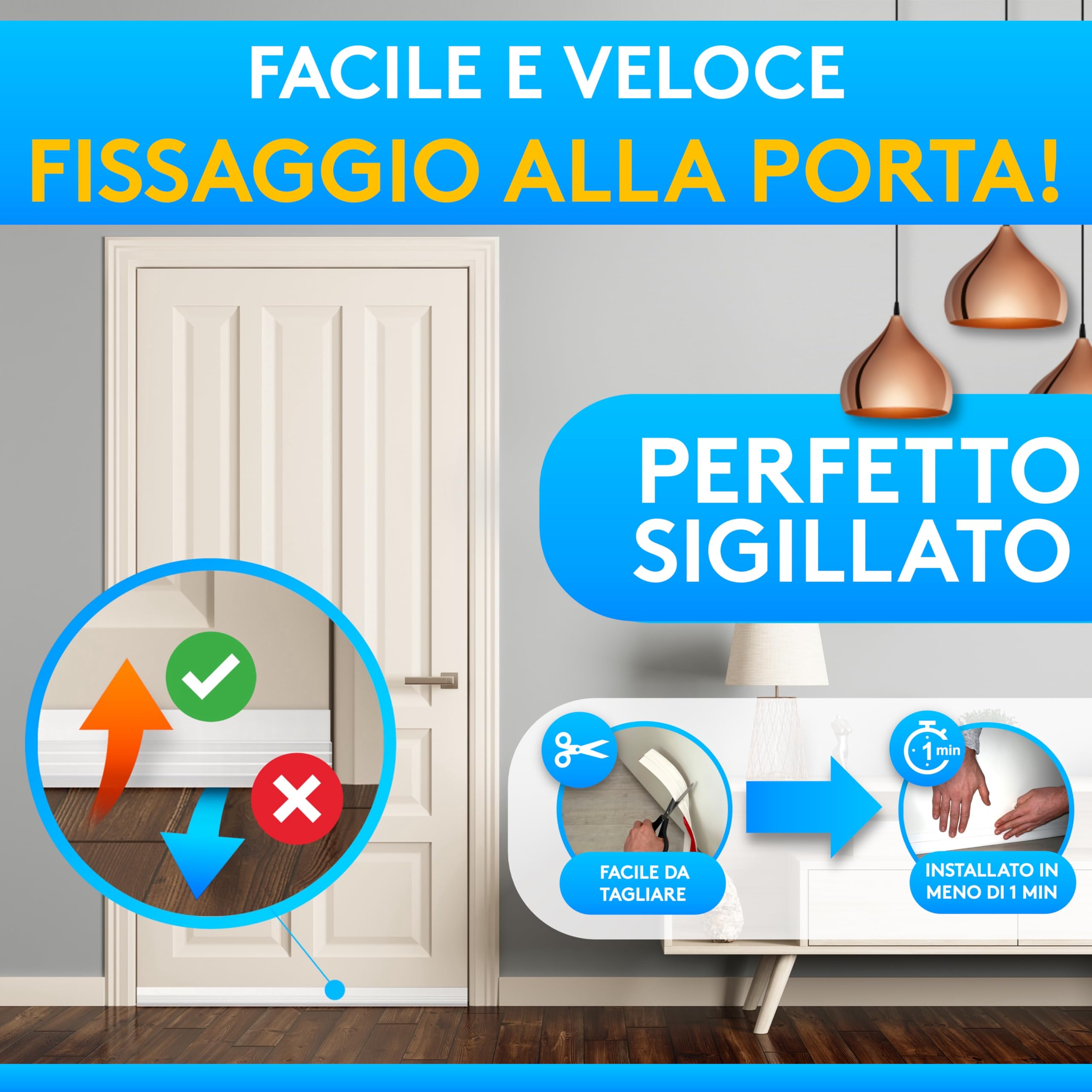 SilverRack Paraspifferi porta blindata Premium - Paraspifferi sottoporta - 1x2m Trasparente - Paraspiffero Isolante dal Freddo Ideale per l'Isolamento Acustico - Paraspiffero per Porta d'Ingresso