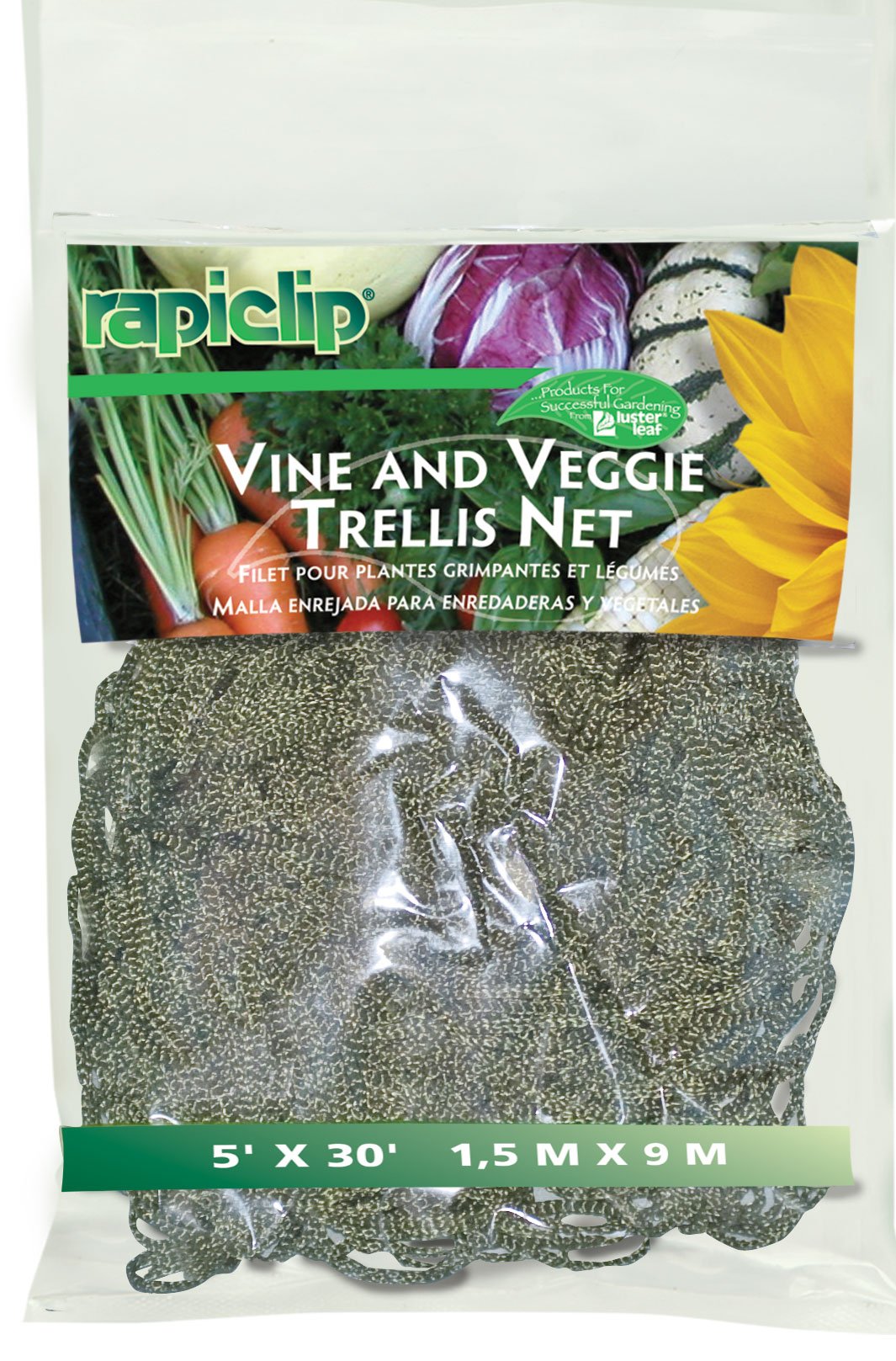 Red de enrejado textil Luster Leaf 869 verde de 5 x 30 pies para hortalizas y plantas trepadoras