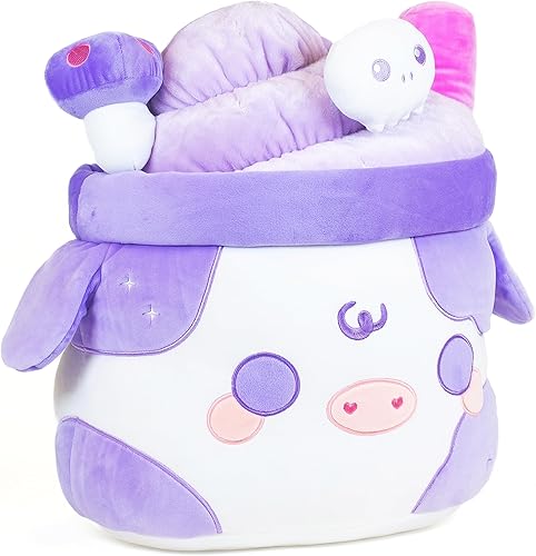 Miniatura 8 de Cuddle Barn PlushGoals - Muoshake de brujas de tamaño abrazo  Juguete de peluche Kawaii morado súper suave de vaca suave, 17 pulgadas