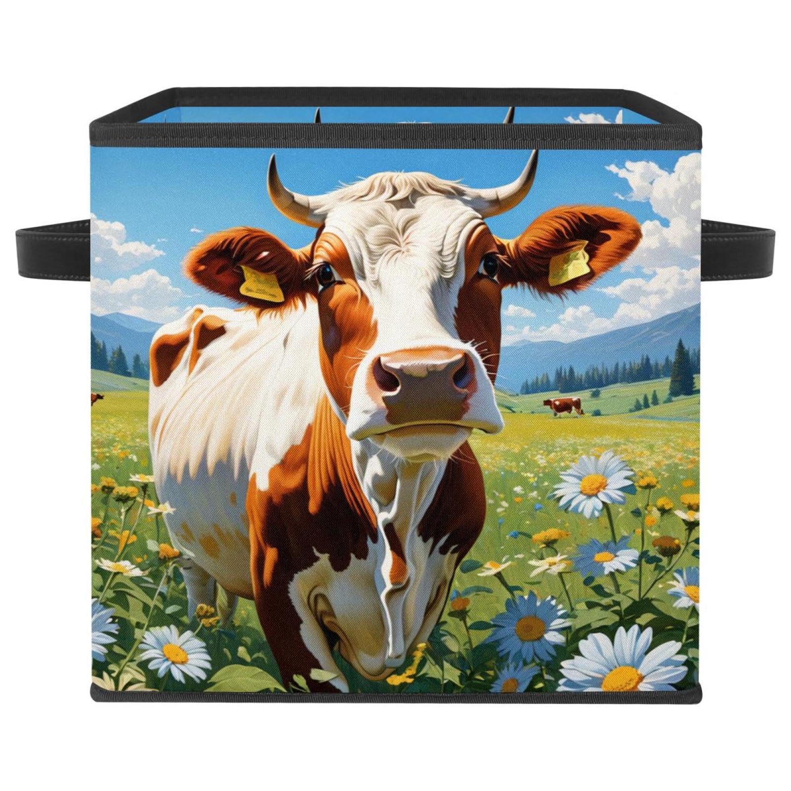 Grand bac de rangement en toile robuste avec poignées de cuir chic