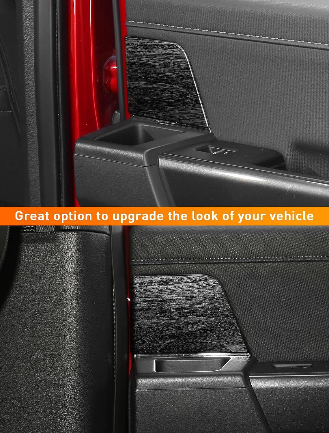 Savadicar Black Wood Grain Interior Accessories - Rear Door Panel Trim Cover for Ford F150 (2021-present) - Premium Texture Interior Decor Upgrade Option, 2-Piece Set