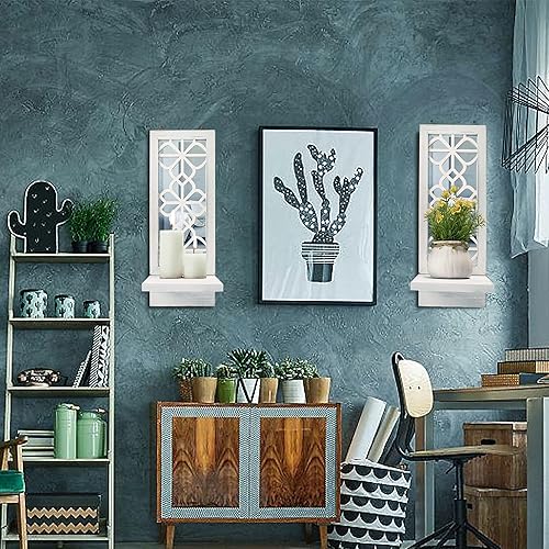 Miniatura 3 de Juego de 2 candelabros de pared grandes, decoración rústica de granja, arte de pared para el hogar, espejo flotante, decoración de pared blanca para
