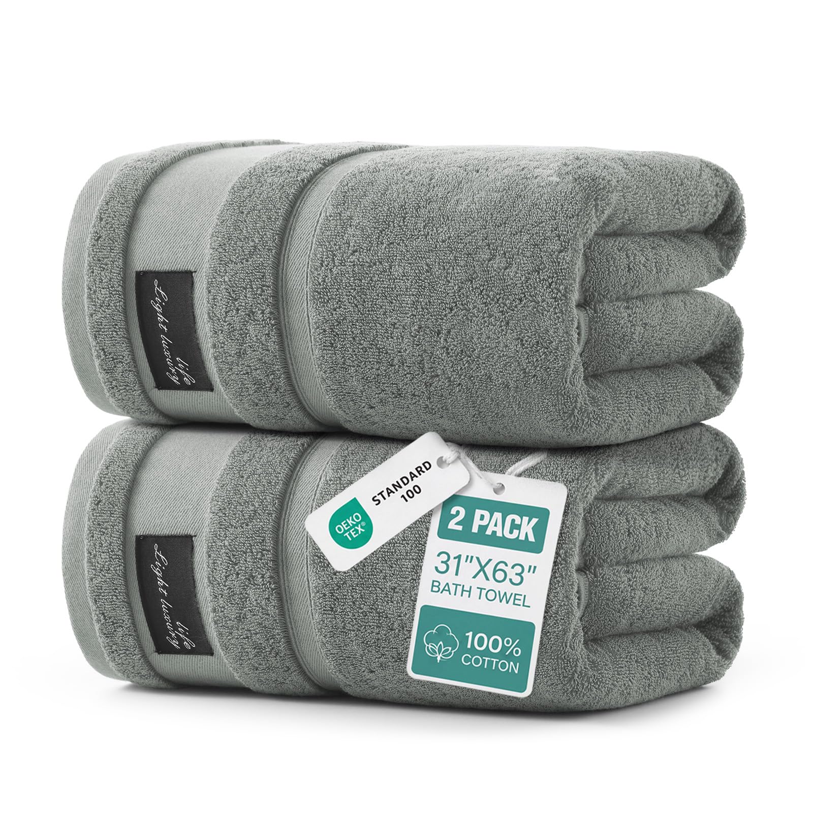 REDKISS Luxury Large Bath Towels 760gsm 78x160cm 100% Cotton Highly Absorbent and Quick Dry Super Soft Jumbo Towels for Adults Bathroom, Spa and Pool Grey