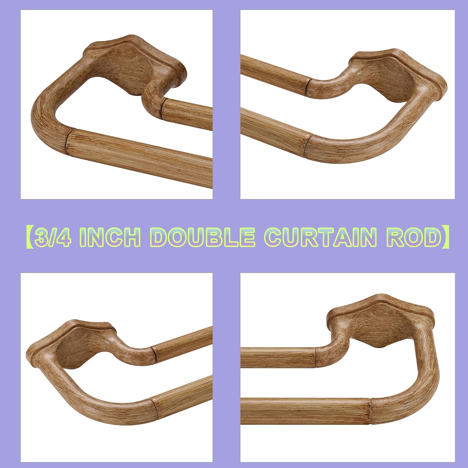 Brown Wood Grain Double Curtain Rods For Windows 72-144 Inch,Heavy Duty Double Curtain Rod with Aluminum Finials and Bracket,Adjustable Double Window Rods For Blackout Or Room Darkening Panels