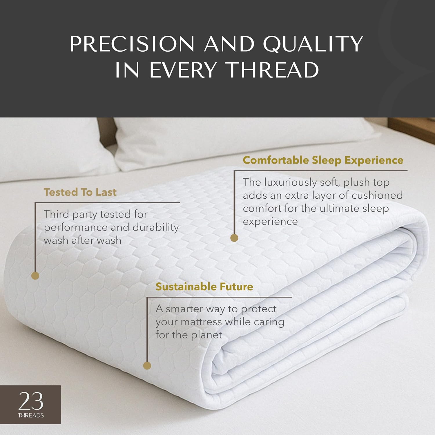 23 Threads X161 Series Padded, Plush, Soft, Luxurious, Waterproof Noiseless Mattress-Protector Cover, Fitted, with Ctrl+Z Technology, Mattress Not Included, 16 Inch Deep, King