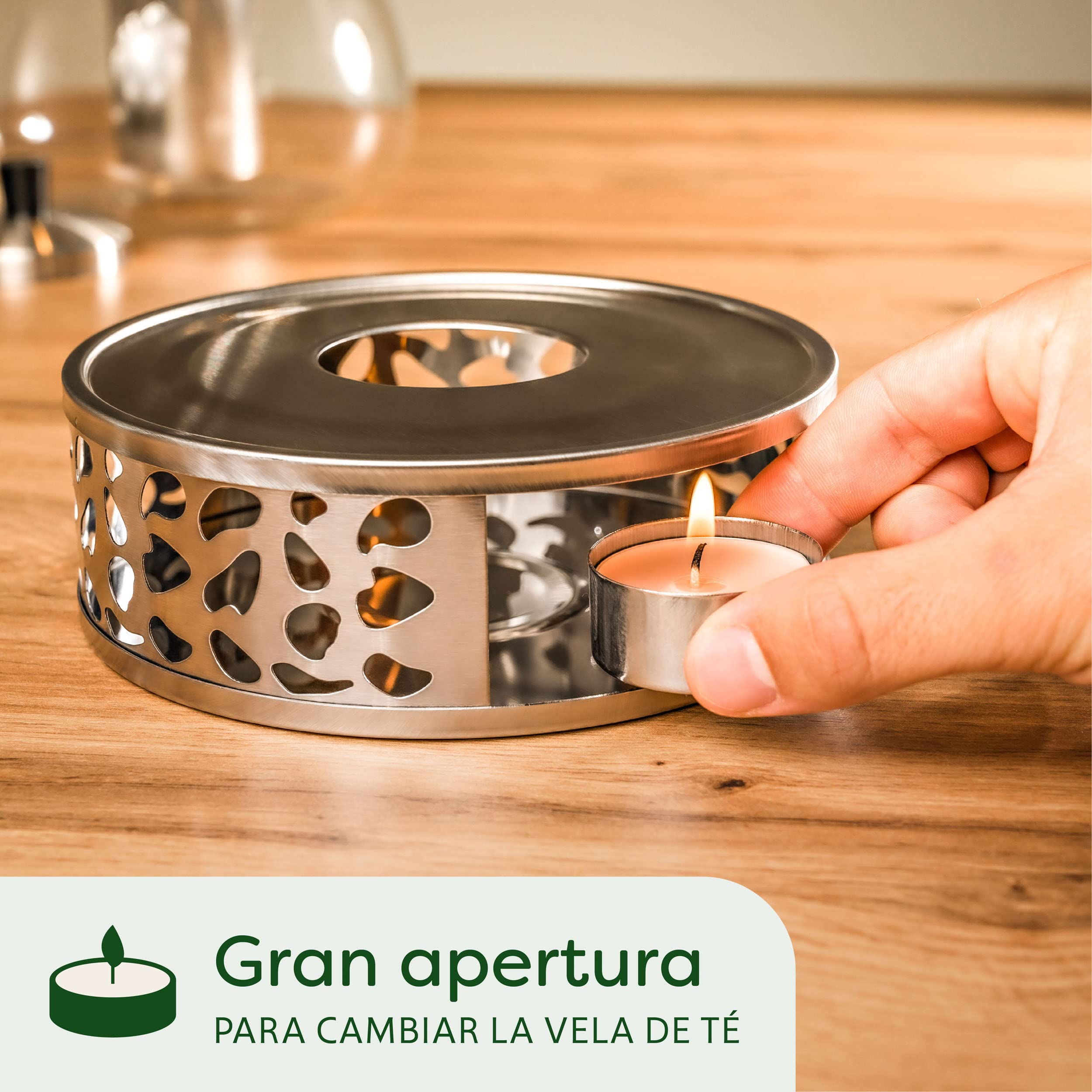 Cosumy Tetera de Cristal con Calentador de Vela - 1.5l - Con Filtro - Apta para Lavavajillas - resistente al calor