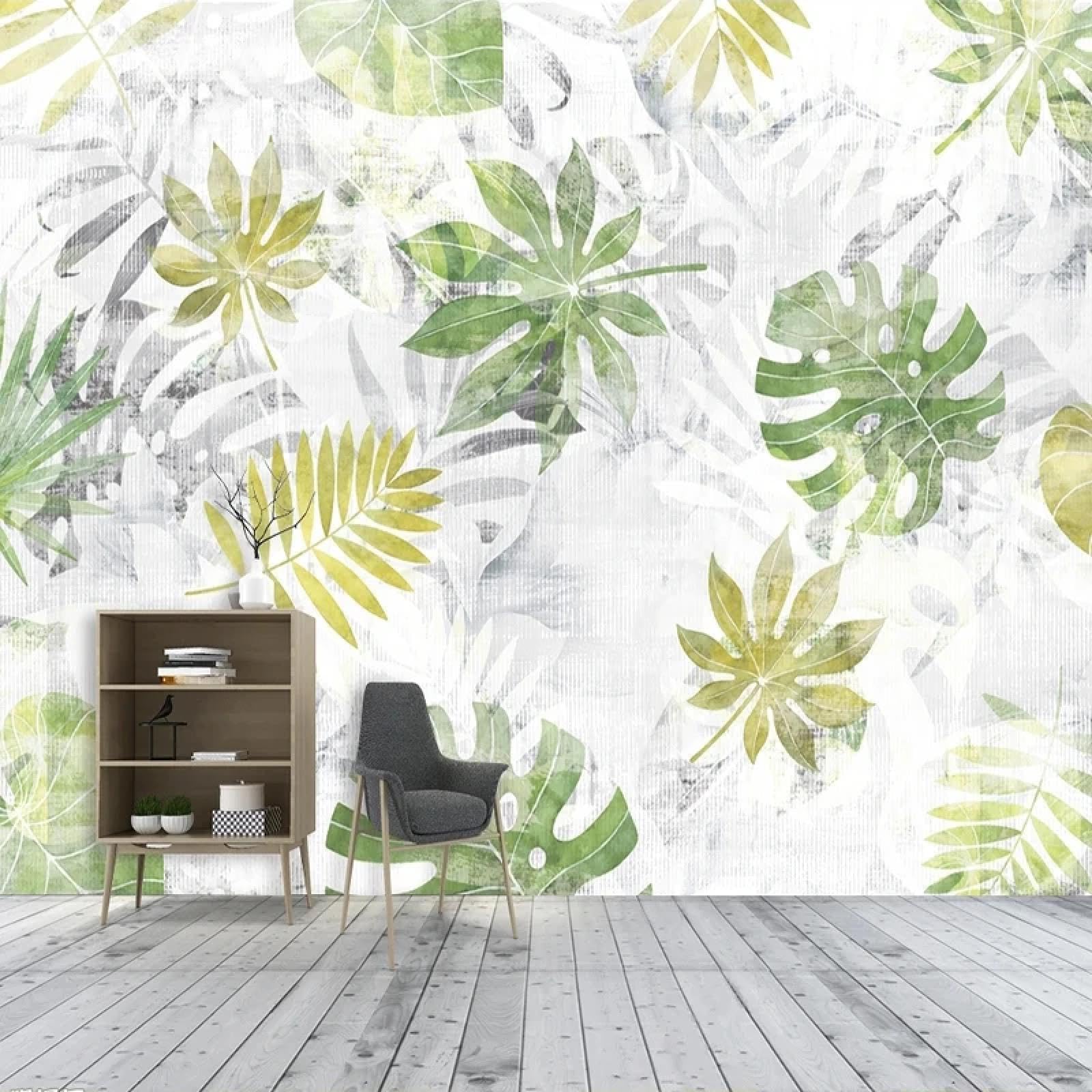 HBYUEHAN Modern abstract art hand drawn leaves plant leaf 3D photo wallpaper, modern wall art poster for living room bedroom