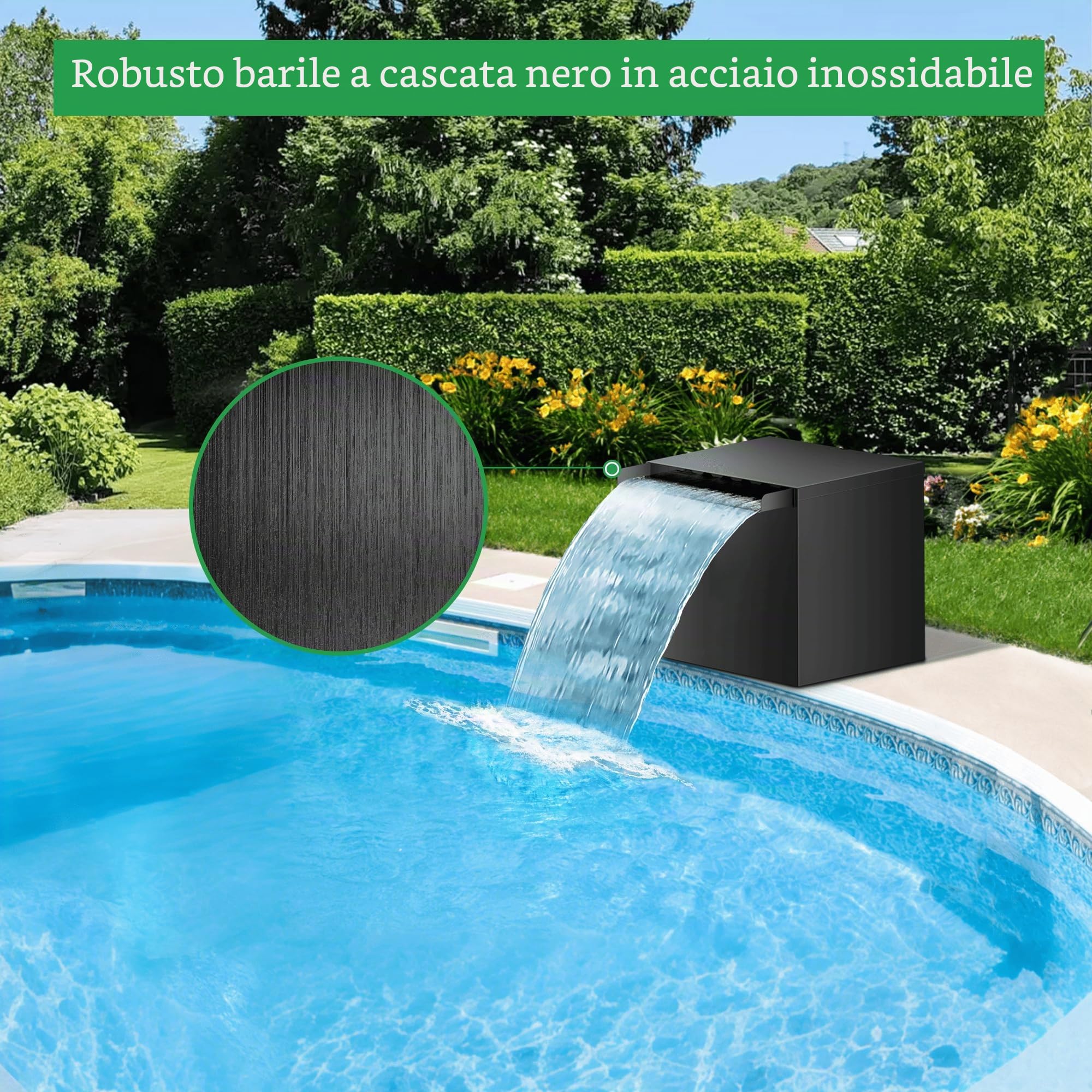 Biling Set Completo per Stagno, Acciaio Inossidabile Cascata con Filtro per laghetto, con Pompa per laghetto da 80 W, 4500 l/h, cascate, ruscelli da Giardino, Gioco d'Acqua