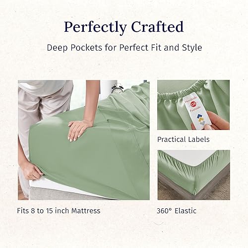 Vista 128 de California Design Den Juego de sábanas de 100% tejido de satén de algodón de 600 hilos, esquinas profundas, suaves, lavanda, tamaño King California