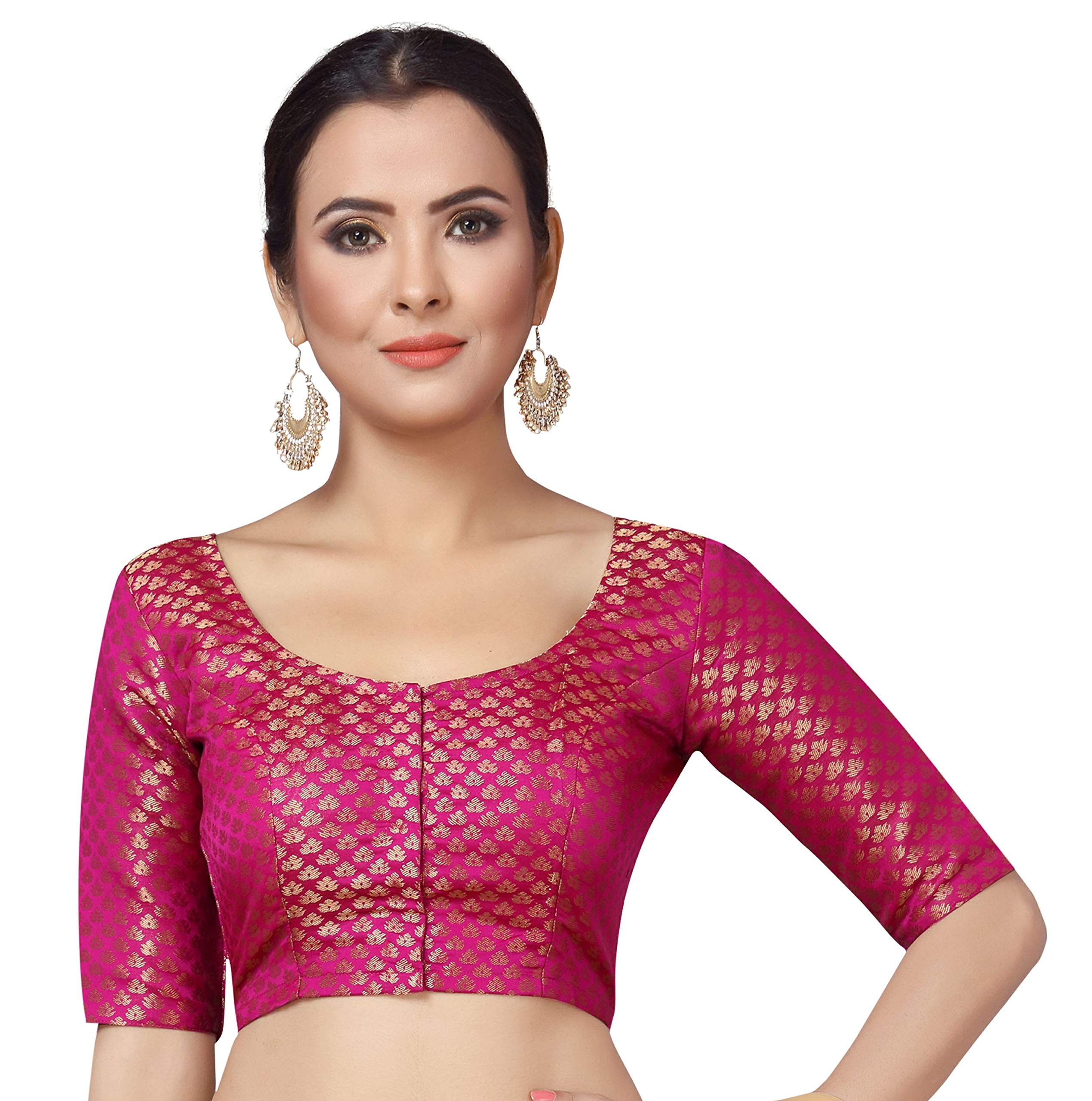 Studio Shringaar Women's Brocade Elbow Length Sleeves Saree Blouse