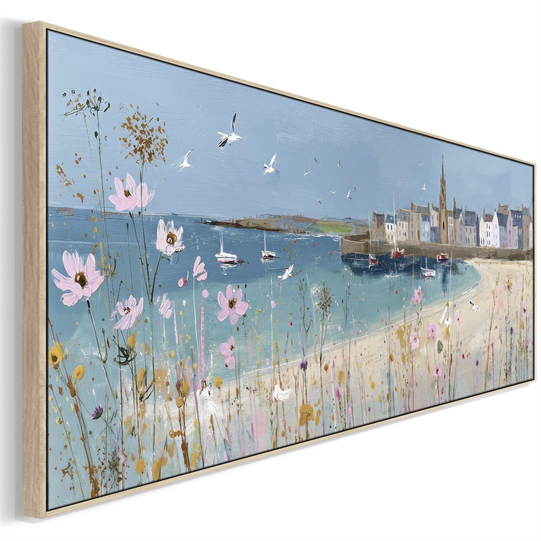 Wallfillers Blue Coastal Wall Art Panoramic - Cornish Harbour (100 x 37cm)