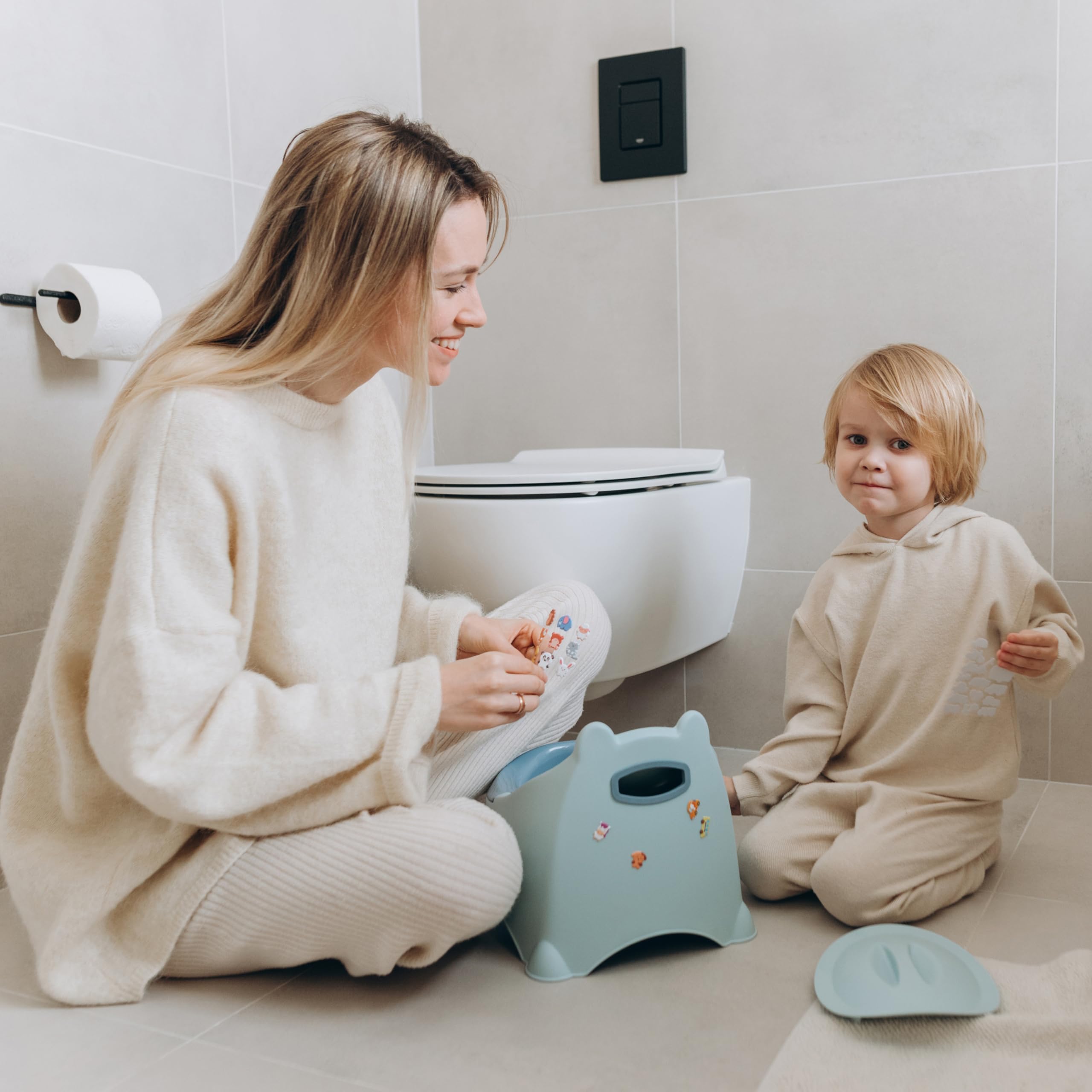 Bisoo Töpfchen für Kinder - Magisches Töpfchentraining mit Spaß - Kindertoilette mit Thermosticker, Anleitung und Sticker-Sets - Ergonomisches, Töpfchen baby, Einfache Reinigung, BPA-frei - Klo Blau