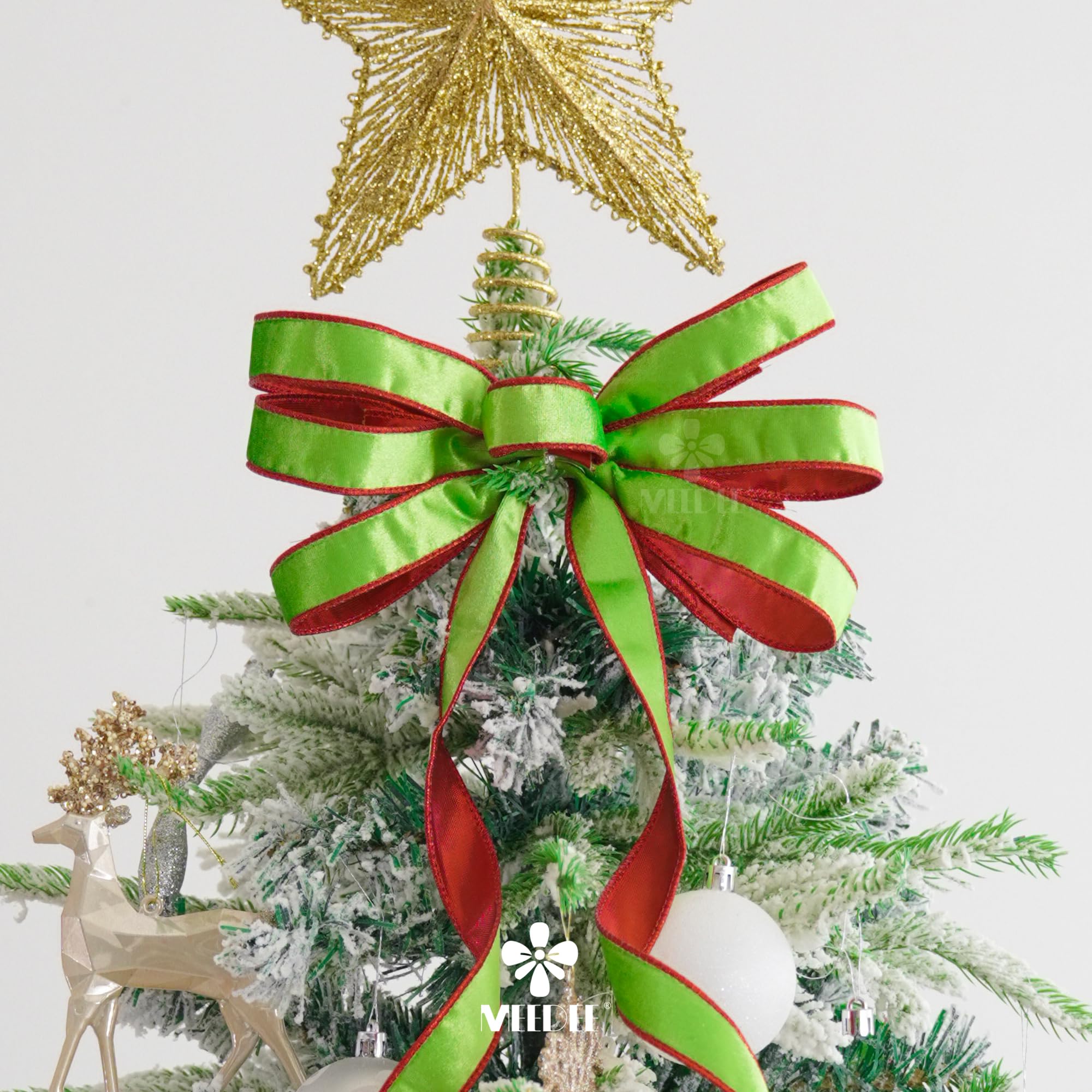 MEEDEE Cinta de Navidad de terciopelo verde lima y rojo de 1 pulgada, cinta de terciopelo fino con alambre, carrete de 25 yardas, cinta Farrislk de dos tonos, cinta roja y verde para árbol de Navidad,