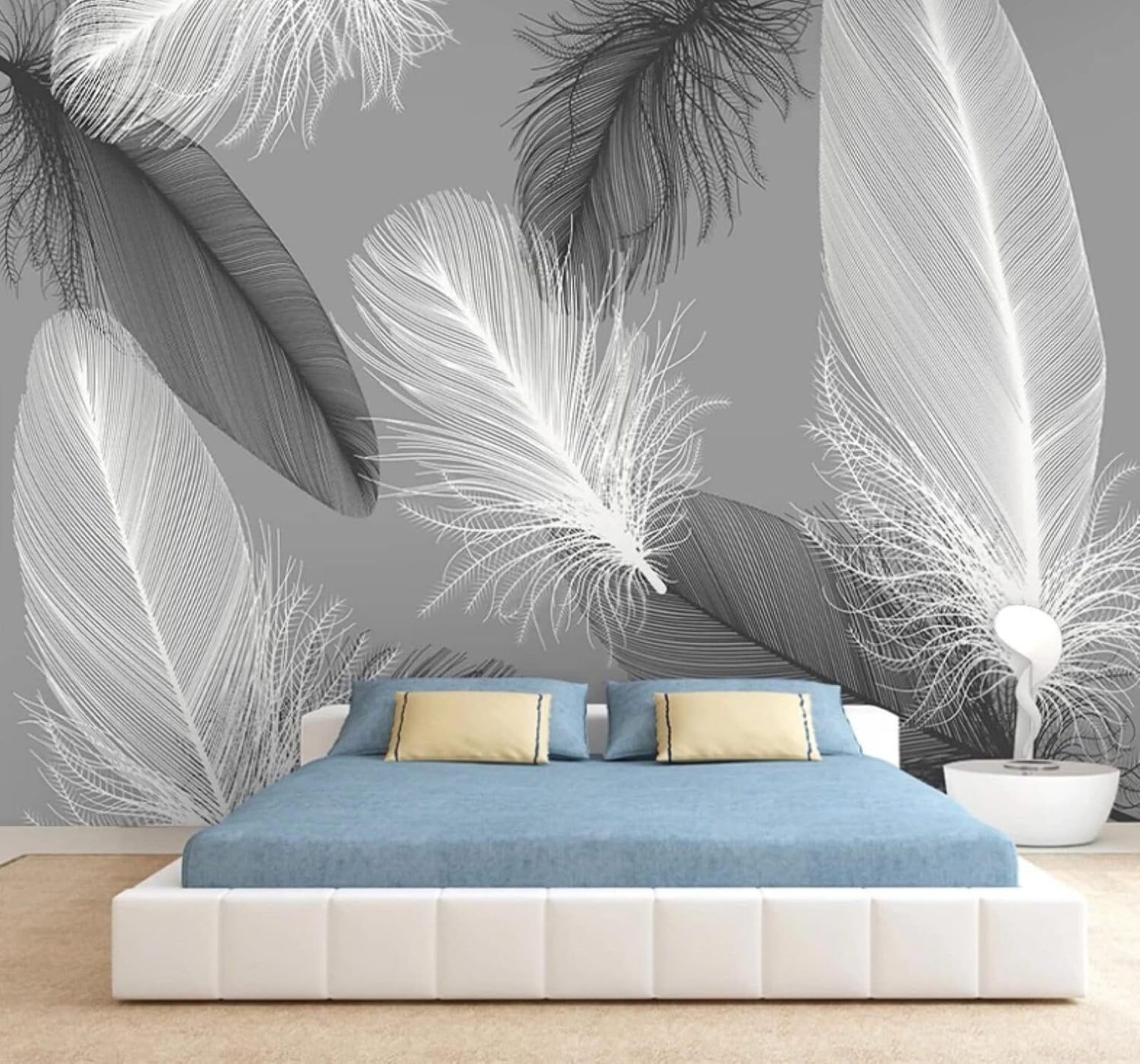Simple Three Dimensional Hand Drawn Black and White Feathers 3D Wallpaper Easy Install Feature Office Living Room Sofa Bedroom TV Background Wall Decoration-150cm×105cm