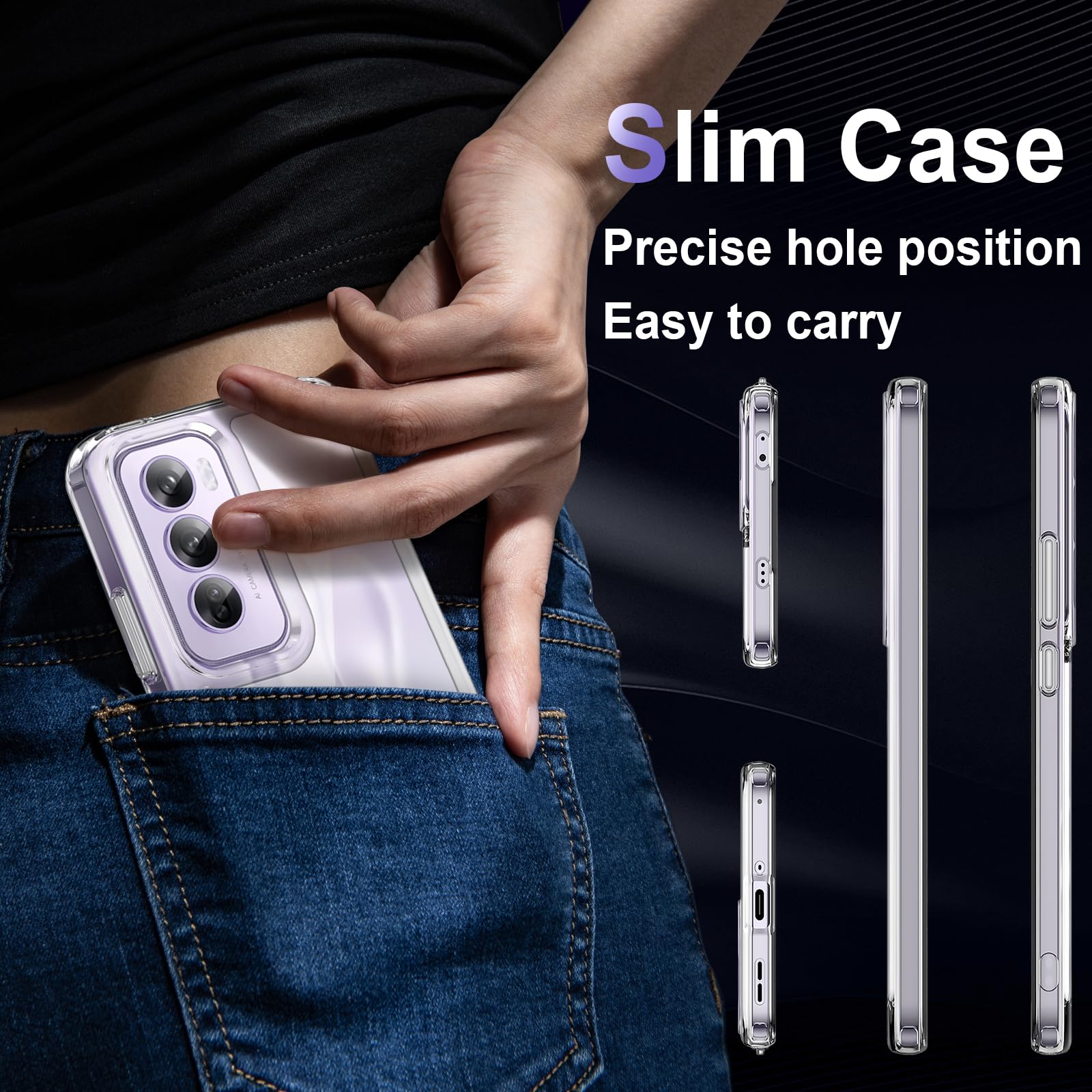 Etui na Oppo Reno 12 Pro 5G, Militarna Ochrona Przed Upadkiem, Odporne na Żółknięcie, Ultracienkie Przezroczyste Etui z Twardego PC Antyzarysowaniowe, Antywstrząsowe