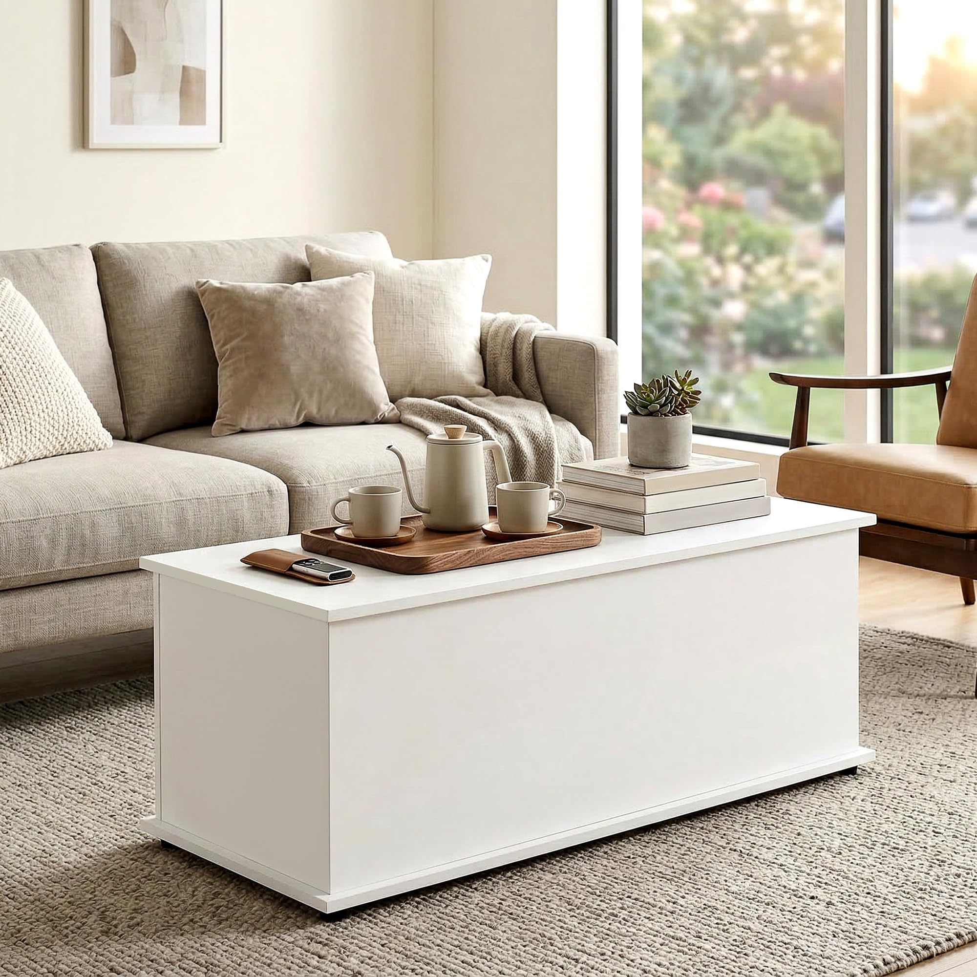 HOMCOM Coffre de Rangement Couvercle Rabattable 100x40x40 cm Blanc | Banc de Rangement, Charnières de Sécurité, Banc Chaussures, Meuble d'Entrée, Couloir, Chambre, Salon