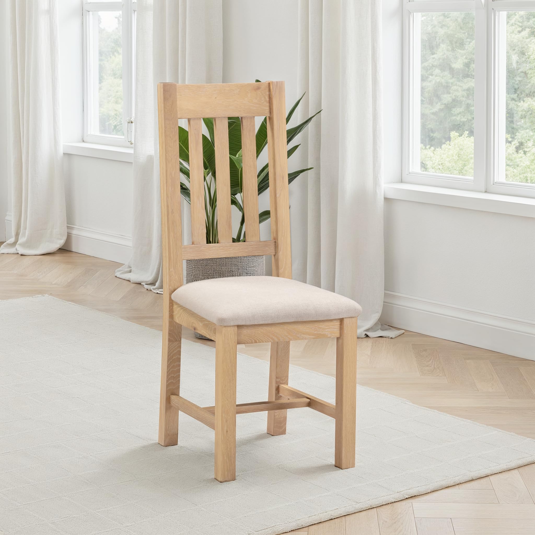 Seconique Windsor Slatted Chair Pair Box of 2 in Natural Oak/Oat Fabric