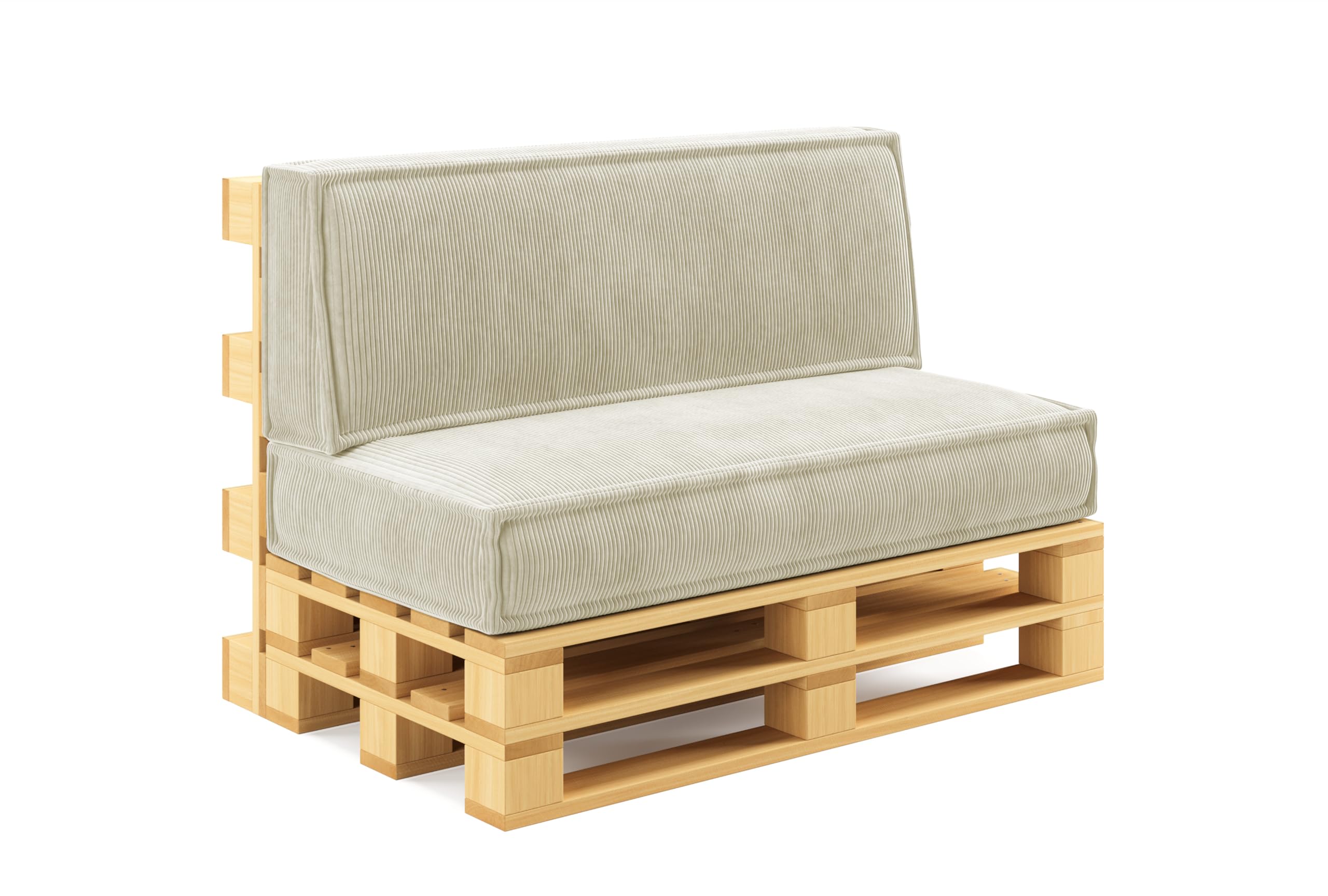 chilly pilley® Elegante Palettenkissen aus Cord – Hochwertiges Sitz- & Rückenkissen Set mit modernem Design, Sitzpolster mit Schaumstoffkern & Rückenkissen (2er Set, Creme)