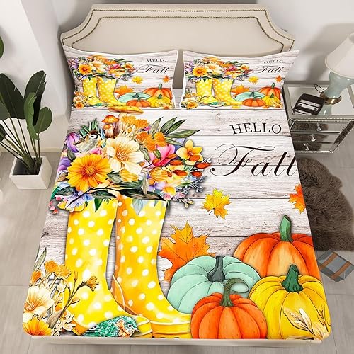 Miniatura 2 de Manfei Juego de sábanas de otoño tamaño matrimonial, juego de sábanas de 4 piezas con sábana bajera de bolsillo profundo + sábana encimera + 2