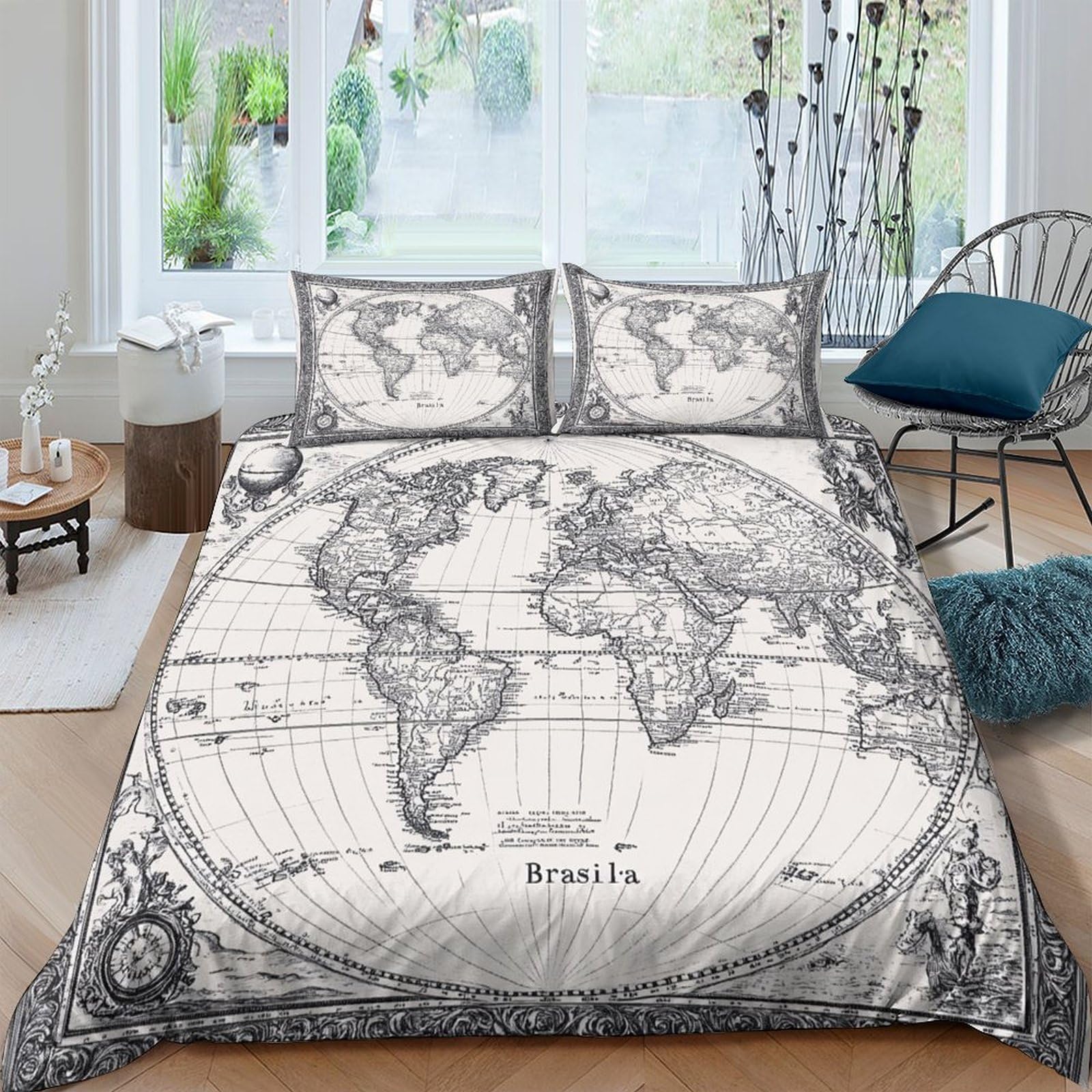 Ctjqhvkz Style-10 3D Printed Vintage World Map Fitted Sheet Microfiber Soft Anti-Slip Globe Bed Cover For Bedroom Dorm Decor Single（135X200cm）