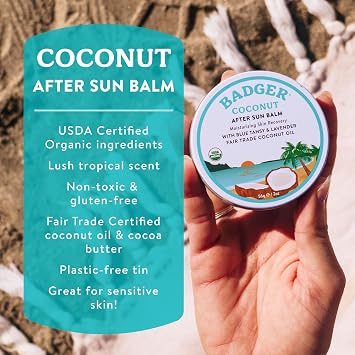 Badger Organic Coconut AfterSun Balm, Cooling & Moisturizing, 2 oz Tin