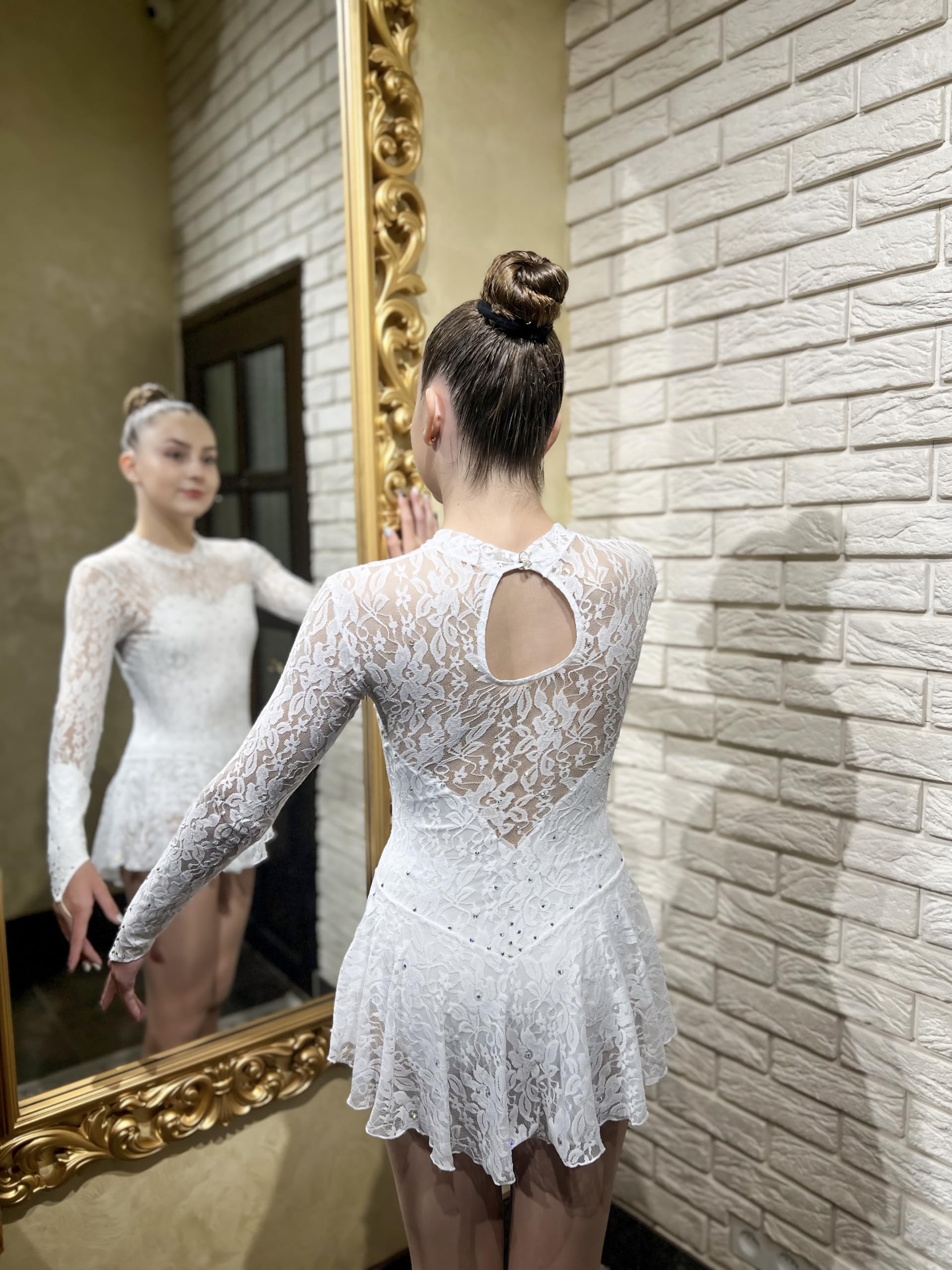 SG.MODA Figure Skating Dress/Bundle with Skate Guards/Italian Fabric, Made in Europe Style: A29 / White/Size: X-Large