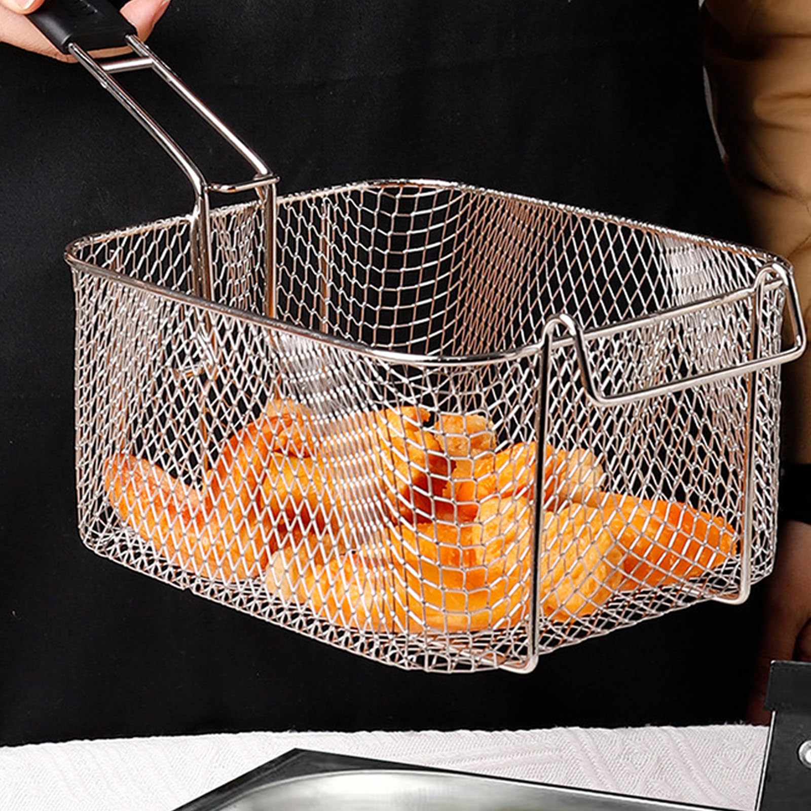 Accesorio de Repuesto Multifuncional para Cesta para freír con Orificio Cuadrado de Acero Inoxidable 304, para un Drenaje eficiente del Aceite, Control de Aceite, Cesta para freír