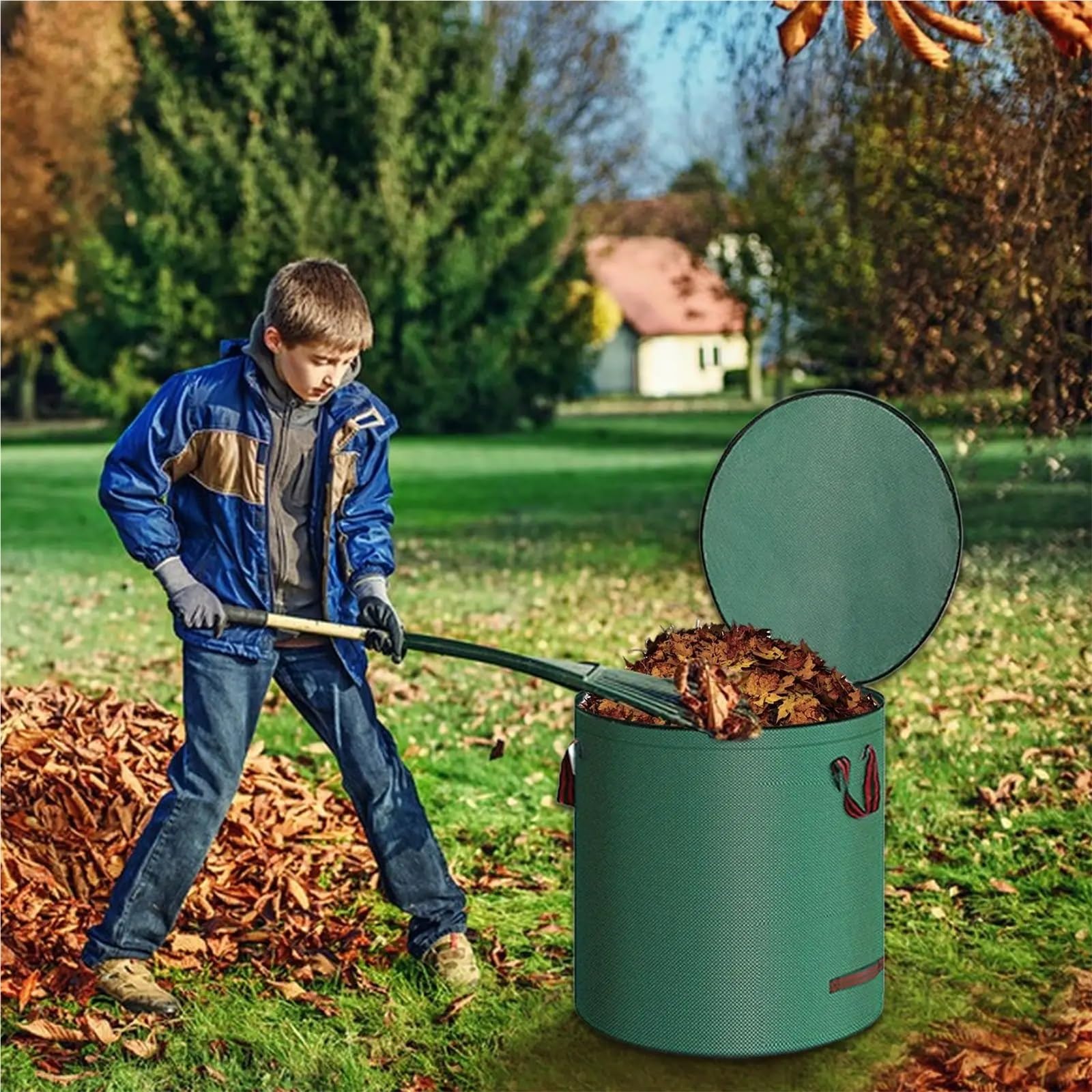 2 Stück Garten-Laubsack mit großer Kapazität, Sammelsack for Äste und Laub, dunkelgrün, PP-gewebt, wiederverwendbar, Pflanzenmüllsack Für Grünschnitt Laub(272L)