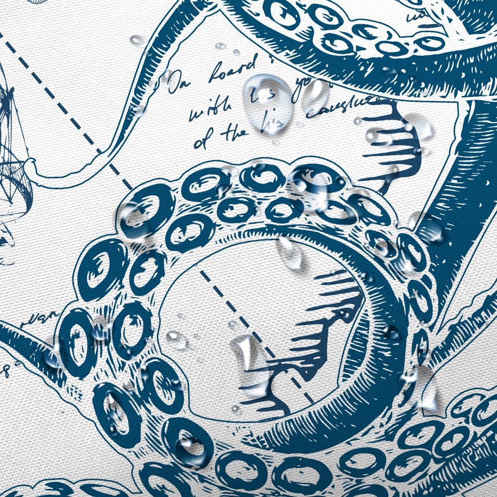 Funny Nautical Octopus Shower Curtain, Cool Coastal Ocean Beach Fabric Shower Curtains Set for Mens Boys Kids Bathroom Decorative, Fun Navy Blue White Restroom Decor Accessories 72X 72 Inch image 5