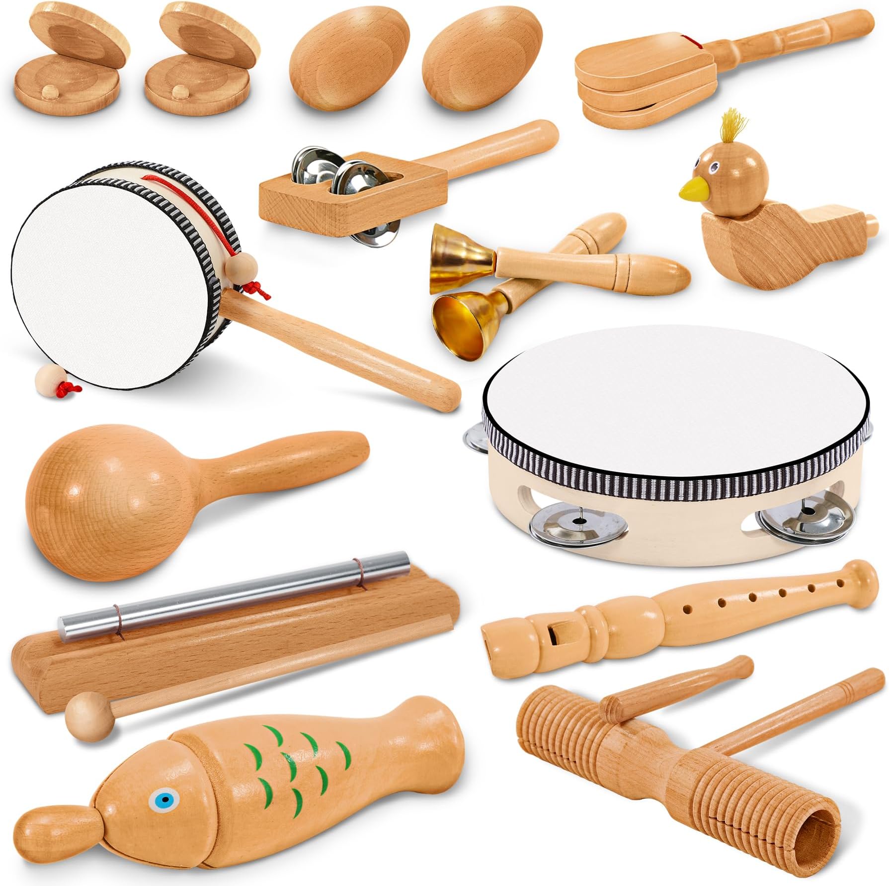 Jojoin Kids Musical Instruments - 20 PCS Baby Musical Instrument Toys - Wooden Percussion Musical Instruments with Tambourine Xylophone - Toddler Musical sensory Instruments Toys for 3 4 5 Year Olds