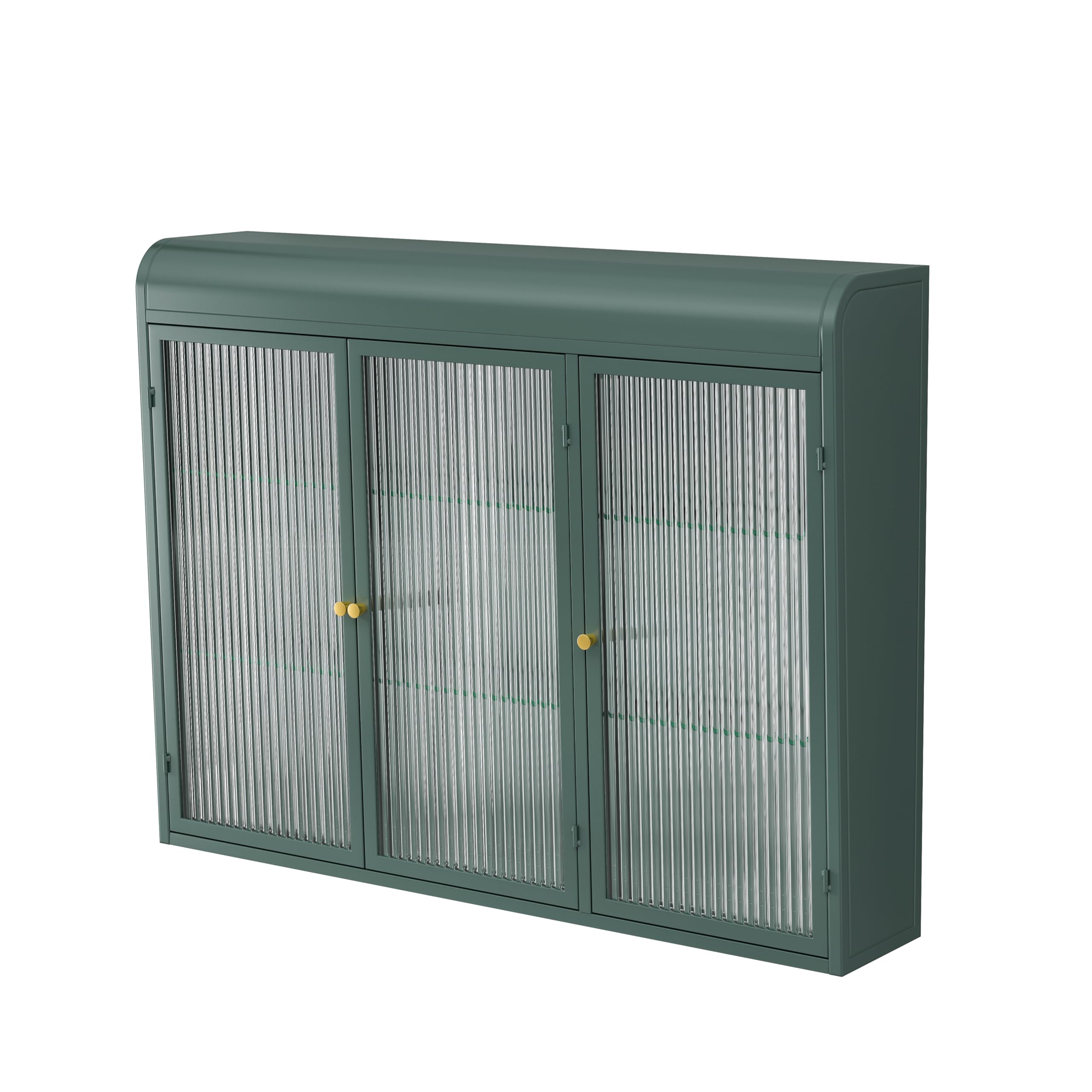 Armadio da cucina con 3 ante in vetro, vetrina sospesa a forma di arco, pensile per cucina, soggiorno e bagno (verde scuro)