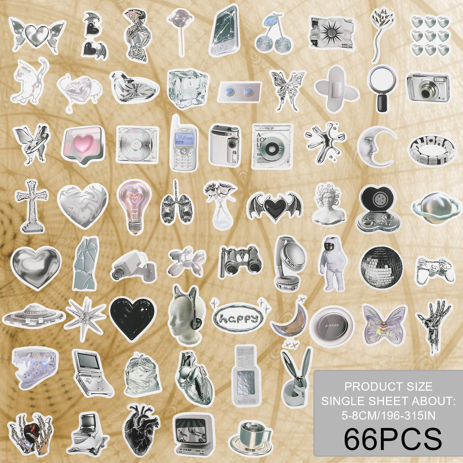 Andibro 66 pezzi Adesivi estetici vintage neri e bianchi, adesivi realismo retrò moda cool set di adesivi impermeabili accessori per album di ritagli fai da te decorazione per bottiglie d'acqua laptop