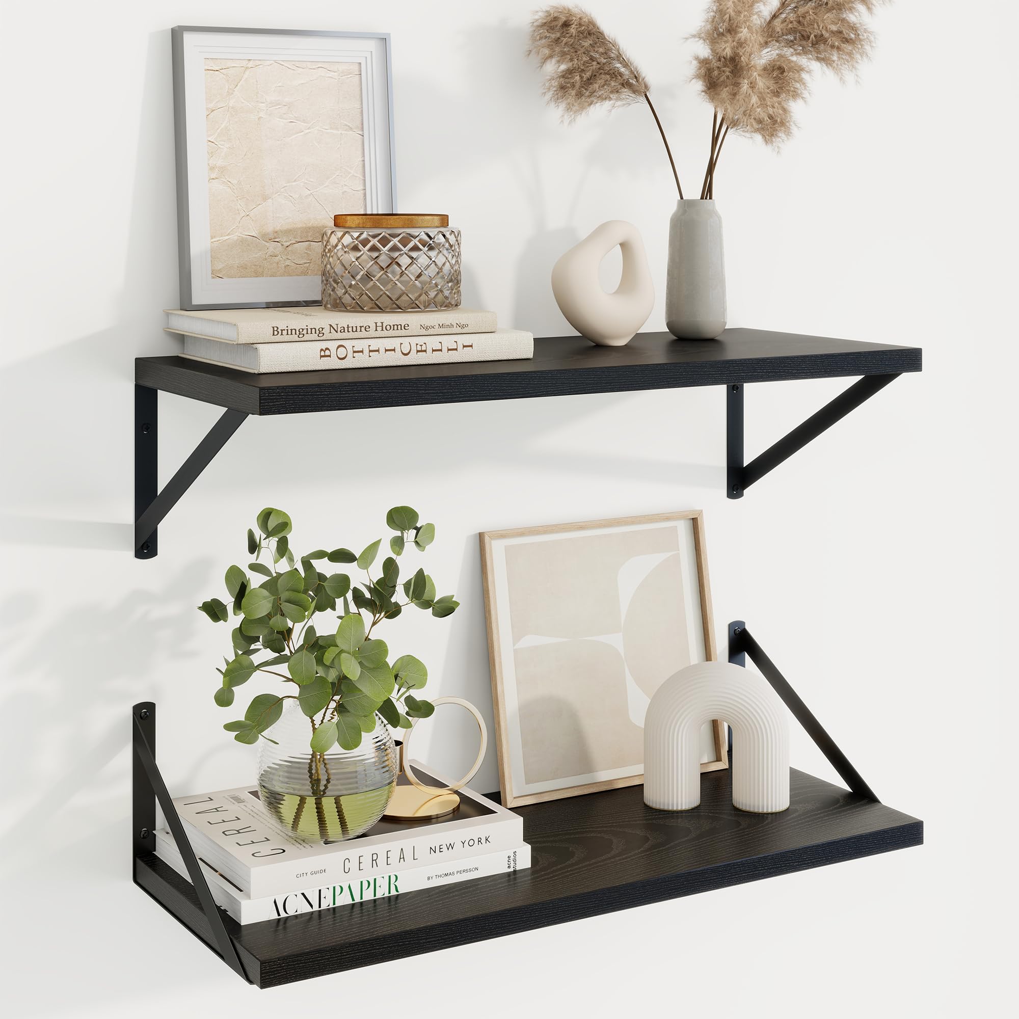Axeman Deep Floating Shelves, 24 x 10 Inch Black Wall Shelves Set of 2