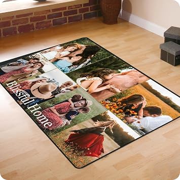 Custom Rug Personalized Door Mat with Picture Logo Name Text Non-Slip Washable Customized Printed Rectangle Floor Mats Carpet for Front Door Bathroom Bedroom Outside Inside Camping 7 Photos, 60"x40"