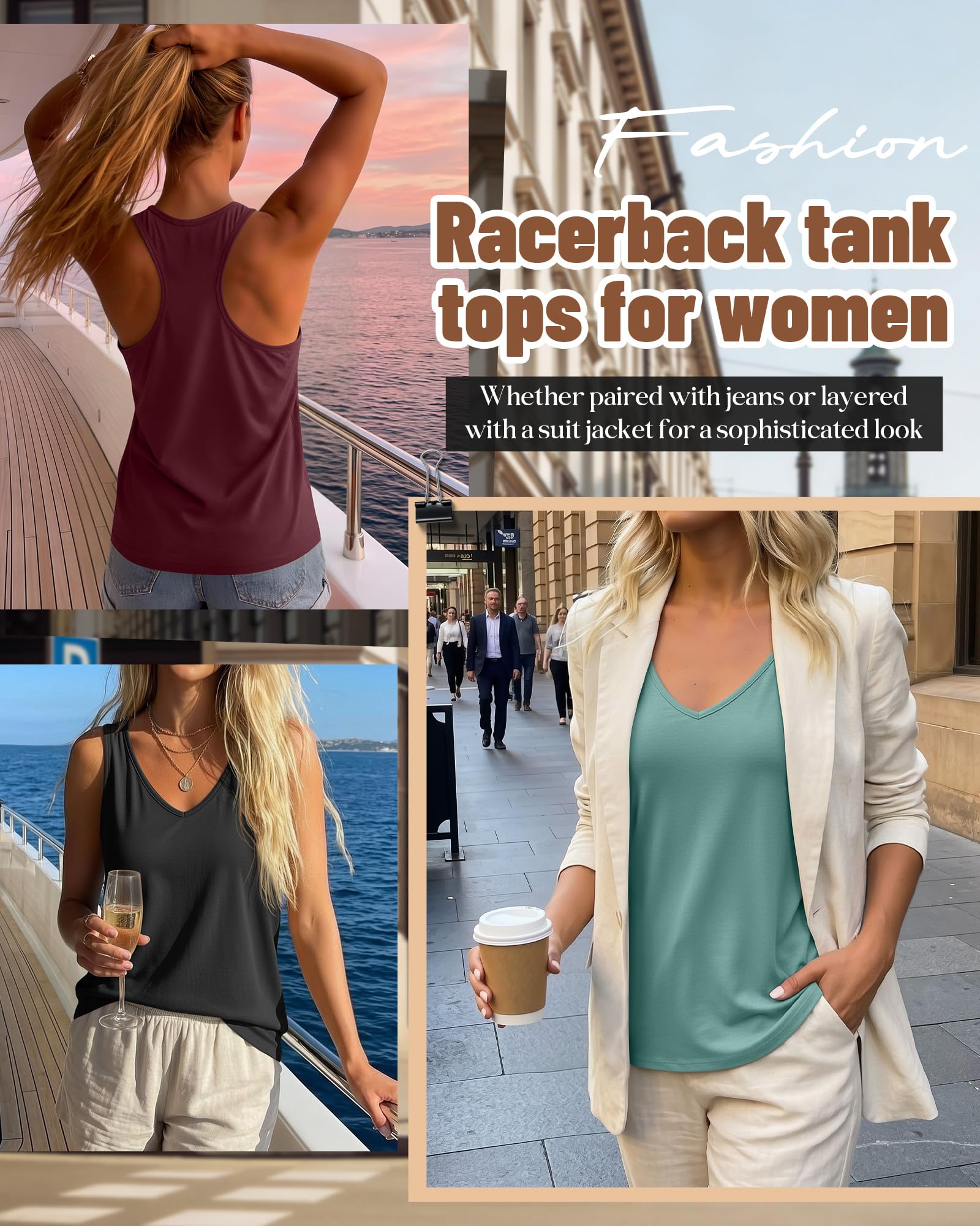 Geyoga - Paquete de 3 Camisetas sin Mangas para Mujer, Estilo Veraniego, Cuello en V, Espalda Deportiva, Corte Holgado, Informales, sin Mangas, Ideales para Hacer Ejercicio, Yoga y Deportes.