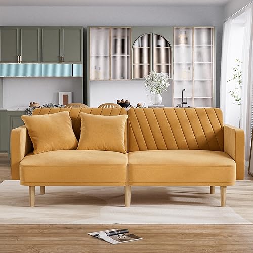Miniatura 1 de Nolohoo Sofá cama futón de terciopelo con almohada, sofá futón pequeño de 75 pulgadas de ancho, sofá biplaza tapizado, sofá cama, cómodos sofás para