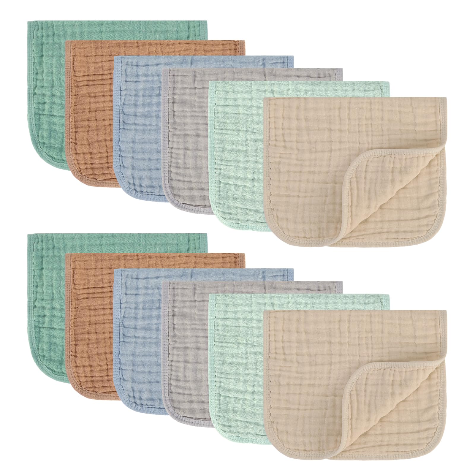 MIGIOL Muslin Burp Cloths 100% Cotton Pack of 12. Soft, Gentle & Absorbent Baby Burp Cloths for Baby Girl & Boys. (Neutral Color 12 Pieces)