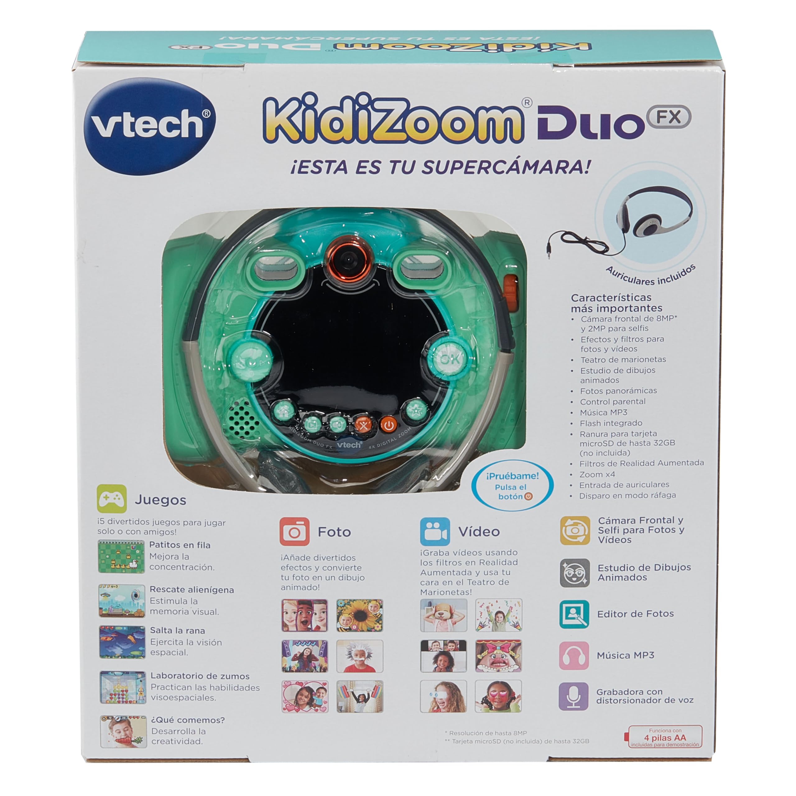 VTech - Kidizoom Duo FX Aquamarin, Aparat fotograficzny dla dzieci, selfie, wideo, kolorowy ekran, studio komiksowe, filtry i zabawne efekty, prezent dla dzieci w wieku 4-12 lat, wersja ESP