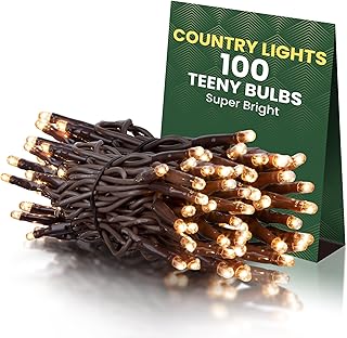 BCD Incandescent Teeny Lights 100 ct – Warm Mini Bulbs with Brown Cord –...